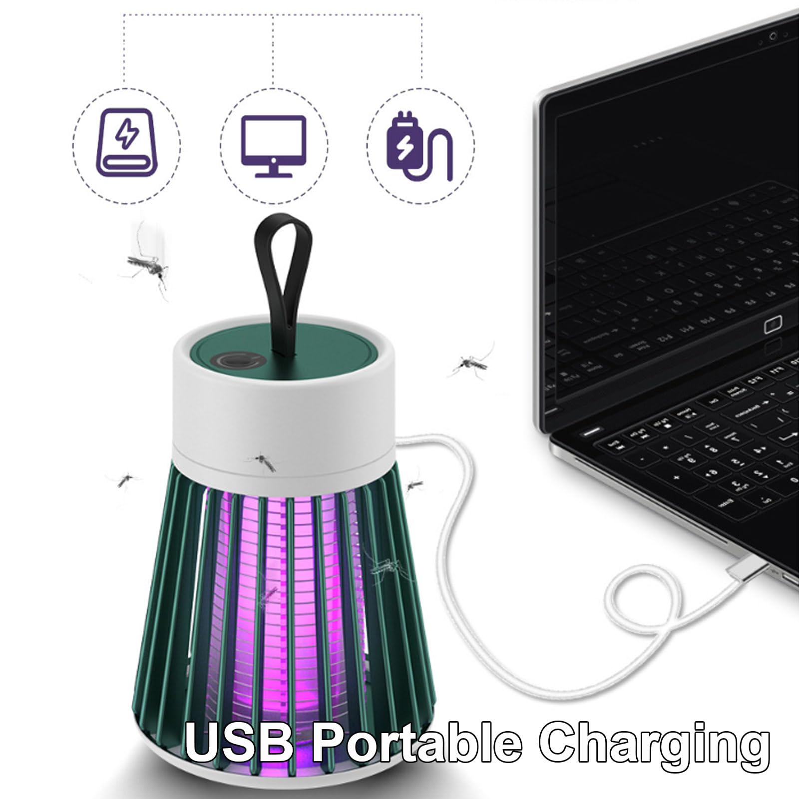 Mozz Guard Mosquito Zapper 2025, Portable Cordless USB Charging Outdoor Low Noise Trap Indoor, Mozzguard Waterproof Camping Lamp for Indoor, Home Garden, Camping, Picnic (Green)