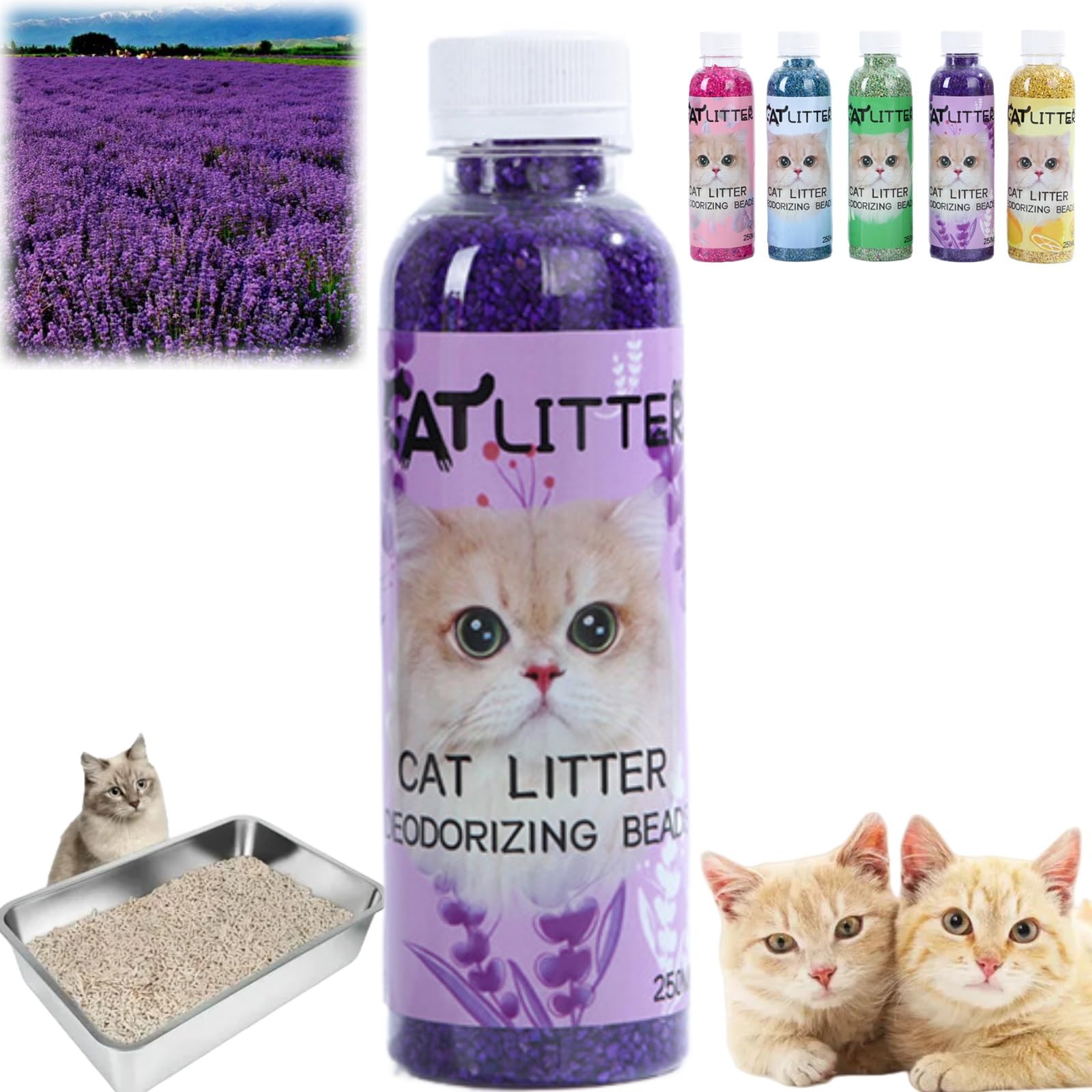 250ML Cat Litter Box Deodorant,Pet Odour Eliminator,Cat Litter Smell Eliminator,Plant-Based Odor Eliminator for Cat,Pet Urine Odour Remover,Long-Lasting Freshness,Cat Urine Odor Control(Lavender)