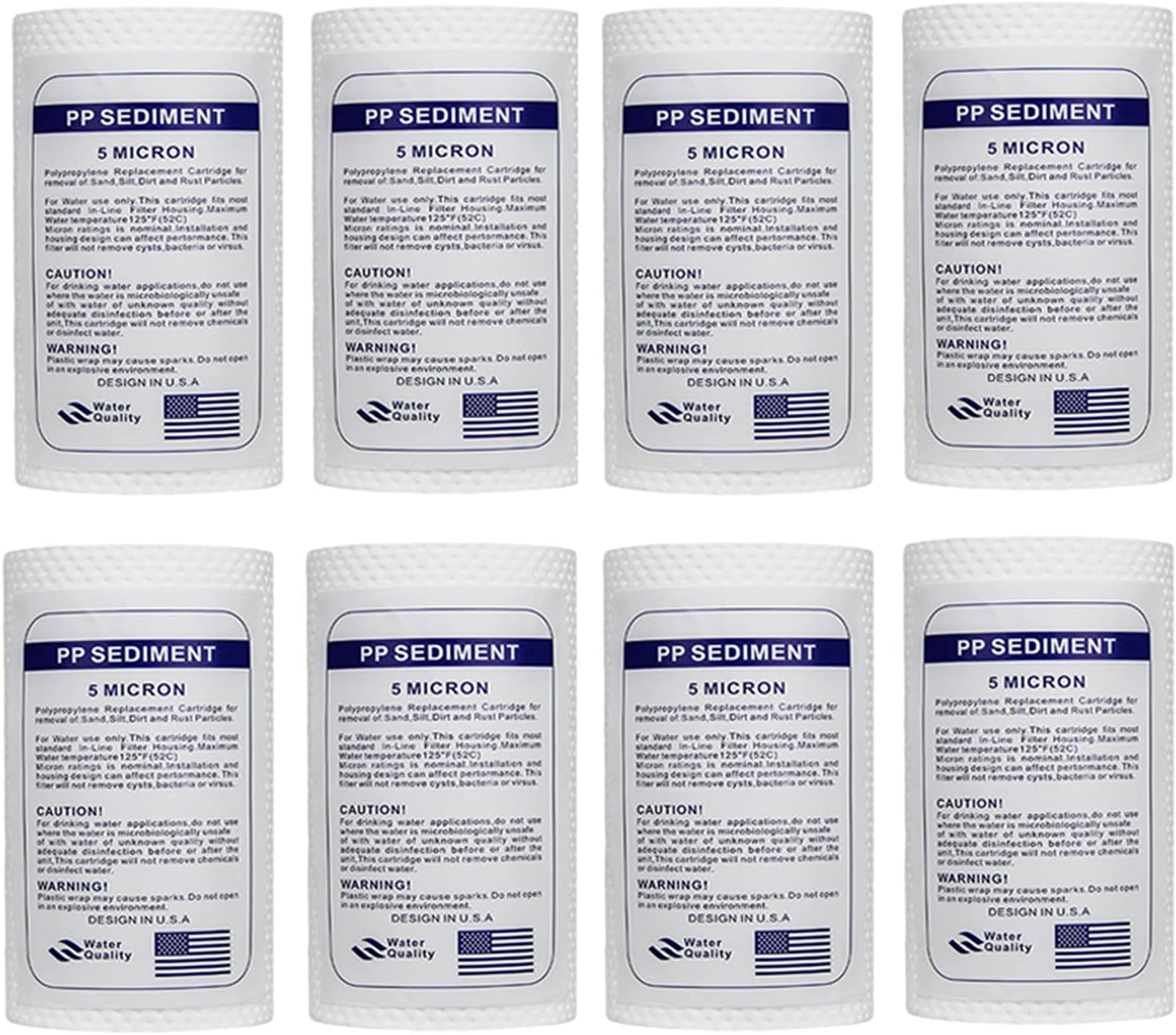 5 Inch PP Sediment Replacement Filter for Reverse Osmosis System - 2.5 x 5-5 Micron-8 Pack