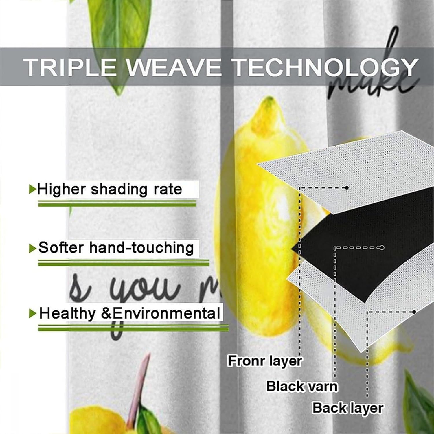 Yellow Lemon Kitchen Blackout Curtains, Countryside Farmhouse Vintage Retro Summer Fruit Yellow Checkered Windows Treatments Rod Pocket Drapes for Dining Room Living Room Bedroom 42x63in