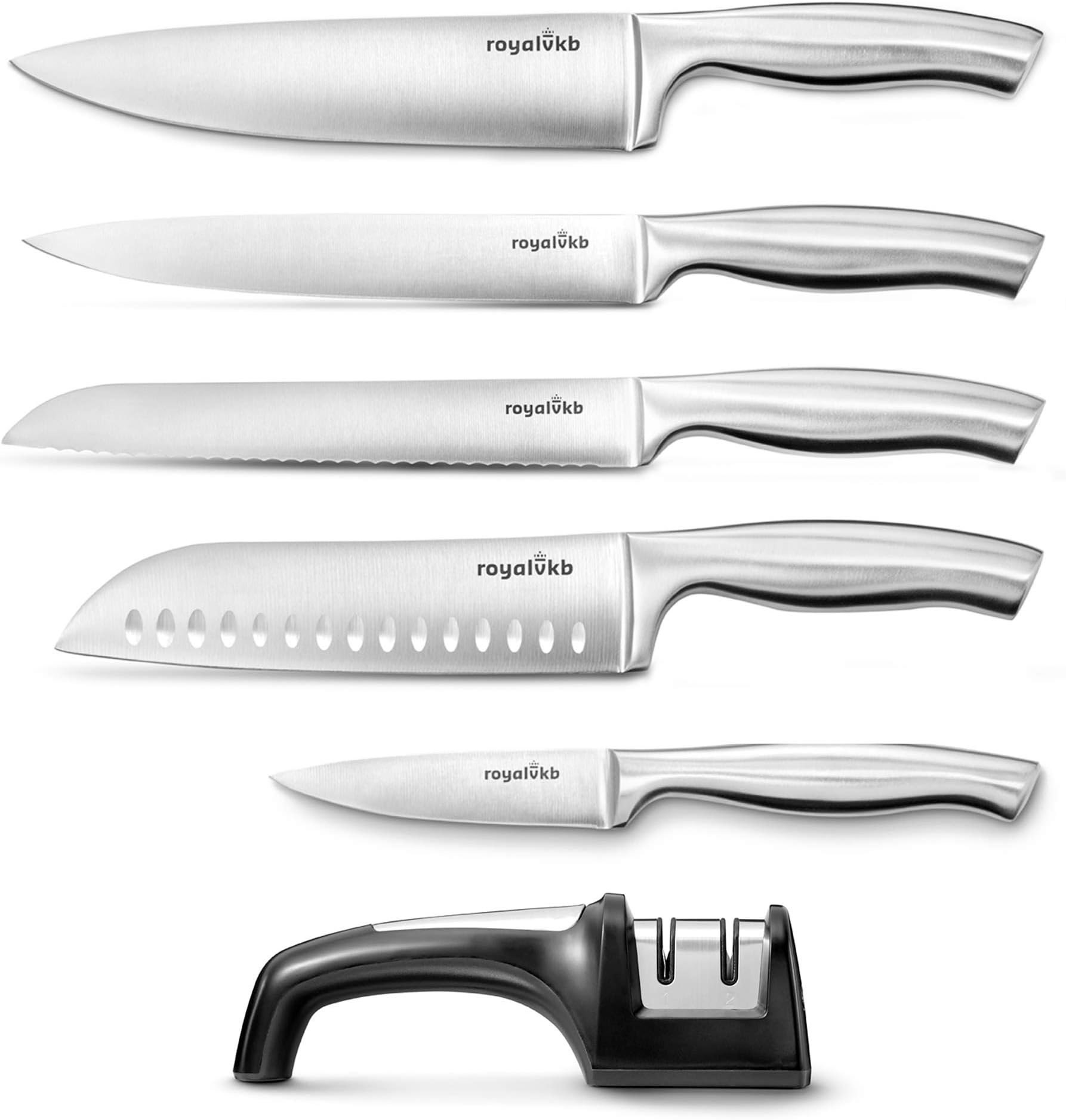 Royal VKB Stainless Steel 5 Piece Kitchen Knife Set with 2 Stage Sharpener