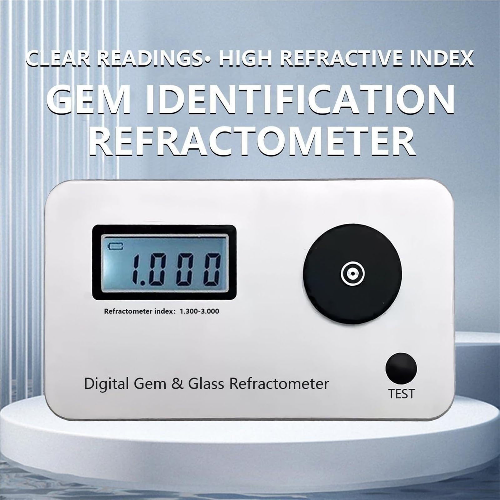 Mothdust Refractometro Digital de Gemas Probador de Joyas Pantalla LCD Bateria 700mAh RI 1.300-3.000 Precision 0.001 Herramienta para Varias Gemas Jade Diamante