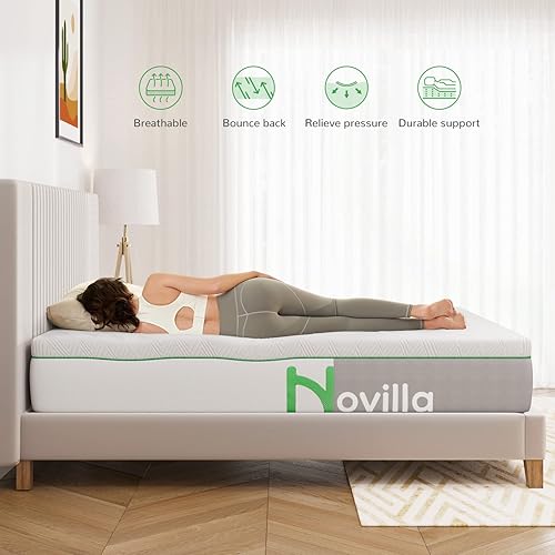 Miniatura 9 de Novilla Colchón individual de espuma viscoelástica de gel de 10 pulgadas, tamaño individual para sueño refrescante y alivio de presión, firmeza