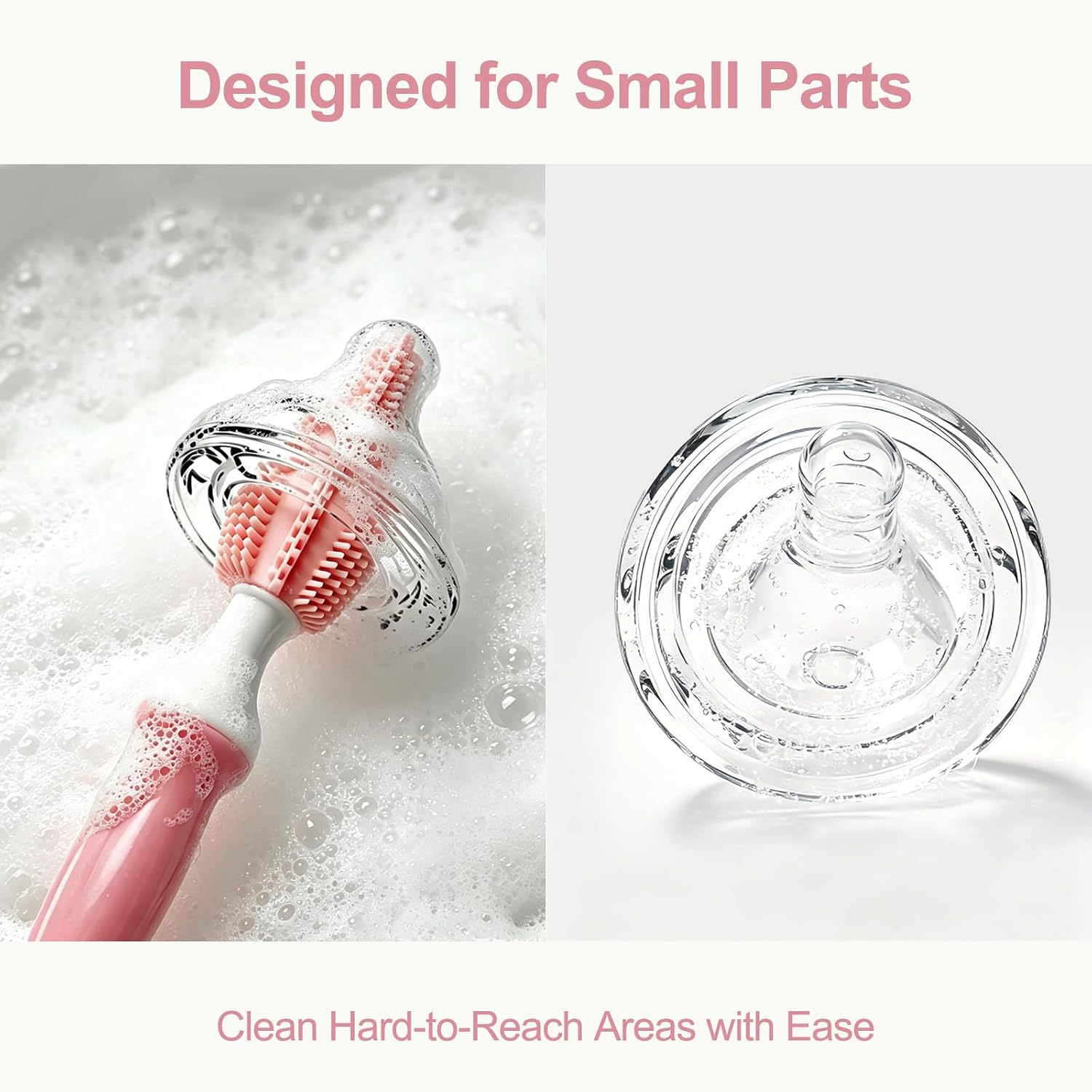 Bottle Brush Set 3-in-1, Including Long Handle Silicone Bottle Brush, Detail Cleaner, Straw Brush, Non Scratch Cleaning Brushes for Water Bottles, Tumblers and Glass (Pink)
