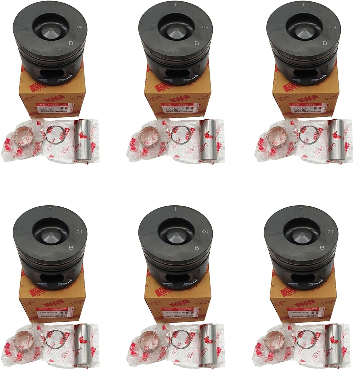 6-Set Piston Kit 119775-22160 11977522160 Fikowjs Compatible with Yanmar 6LPA-STP2 4LHA-STP 6LYA-STP 6LY3-UTP Engine
