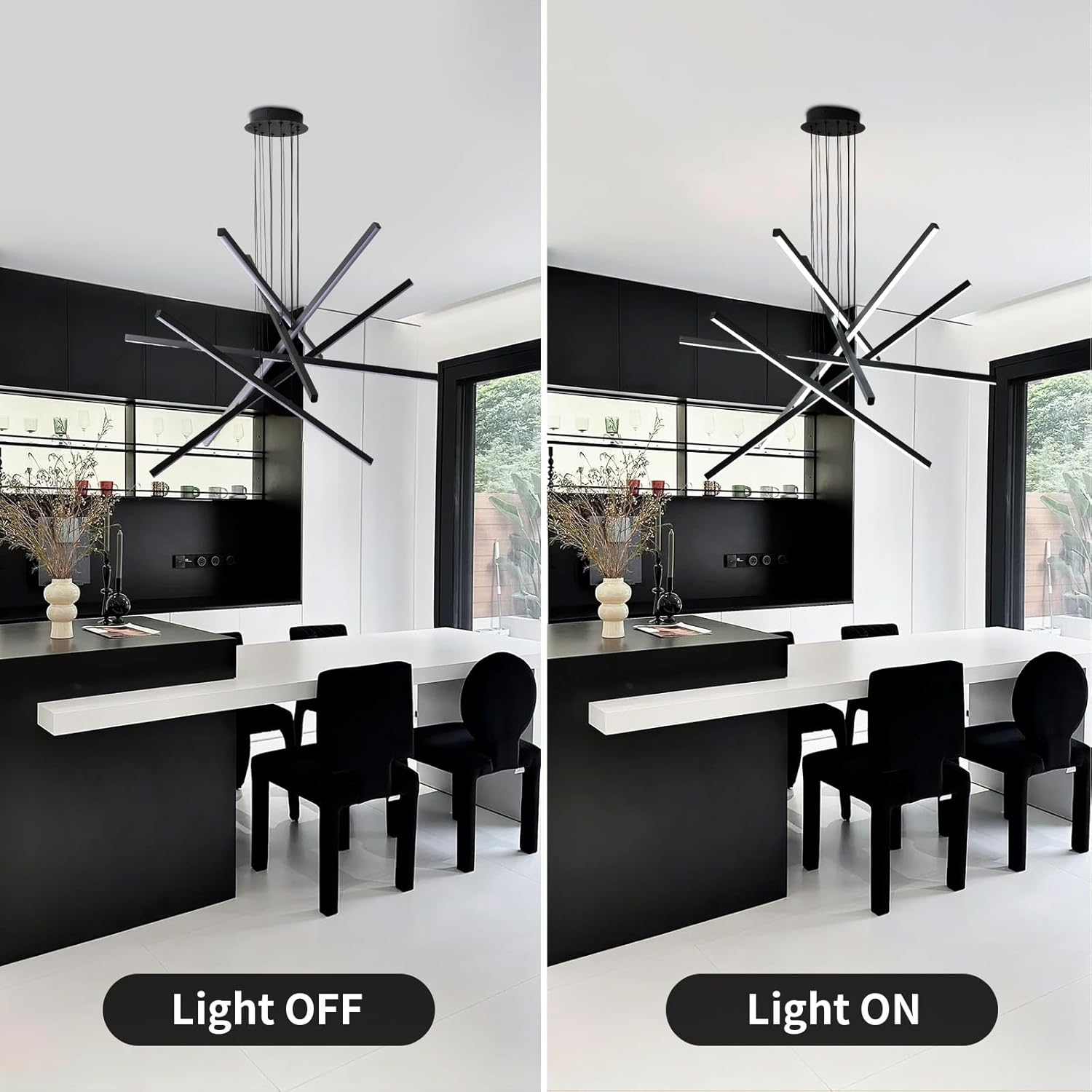 JAYMP Modern LED Chandeliers Dimmable Pendant Light Fixture for Living Room Dining Room Foyer DIY Shape Sputnik Floating Sculptural Art Hanging Lamp (Black, 6-Lights)