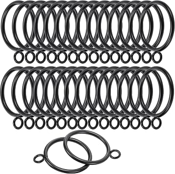 60 Pack Black Metal Curtain Rings with Eyelets, 1.5 Inch Drapery Rings for Curtain Rods, Heavy Duty