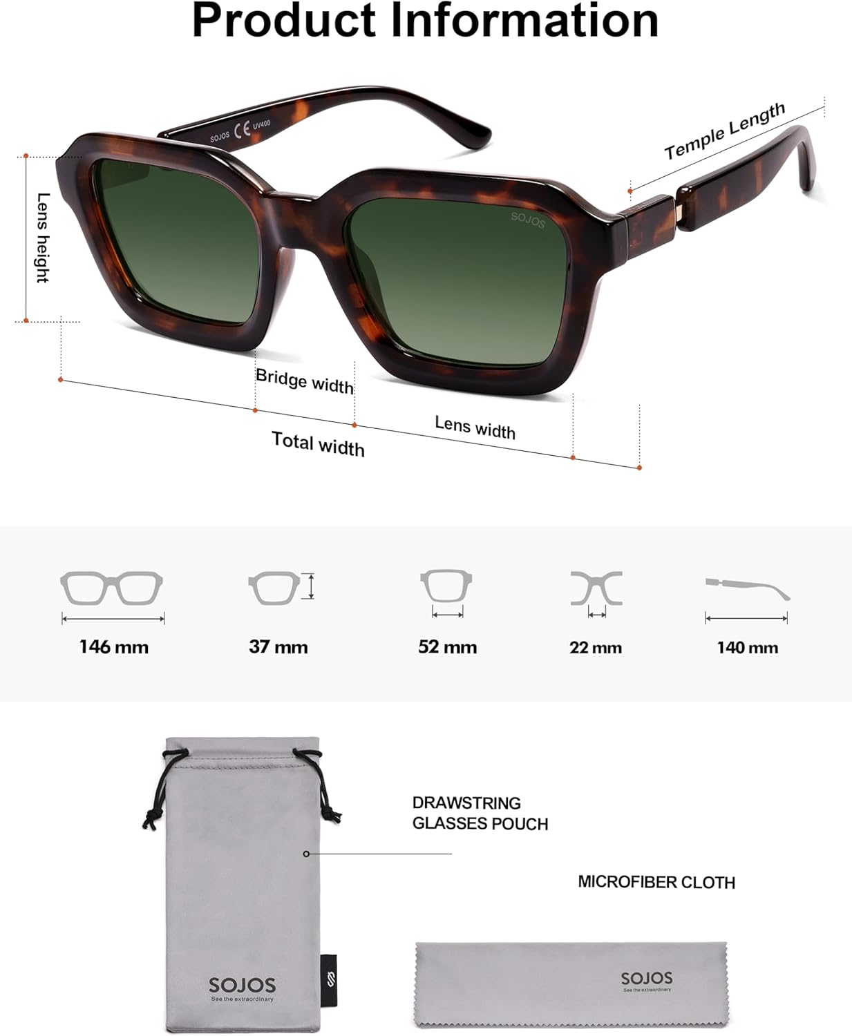 SOJOS Retro Polarized Square Sunglasses Womens Mens Vintage 70s 80s 90s Hexagon Shades SJ2377 - Image 5