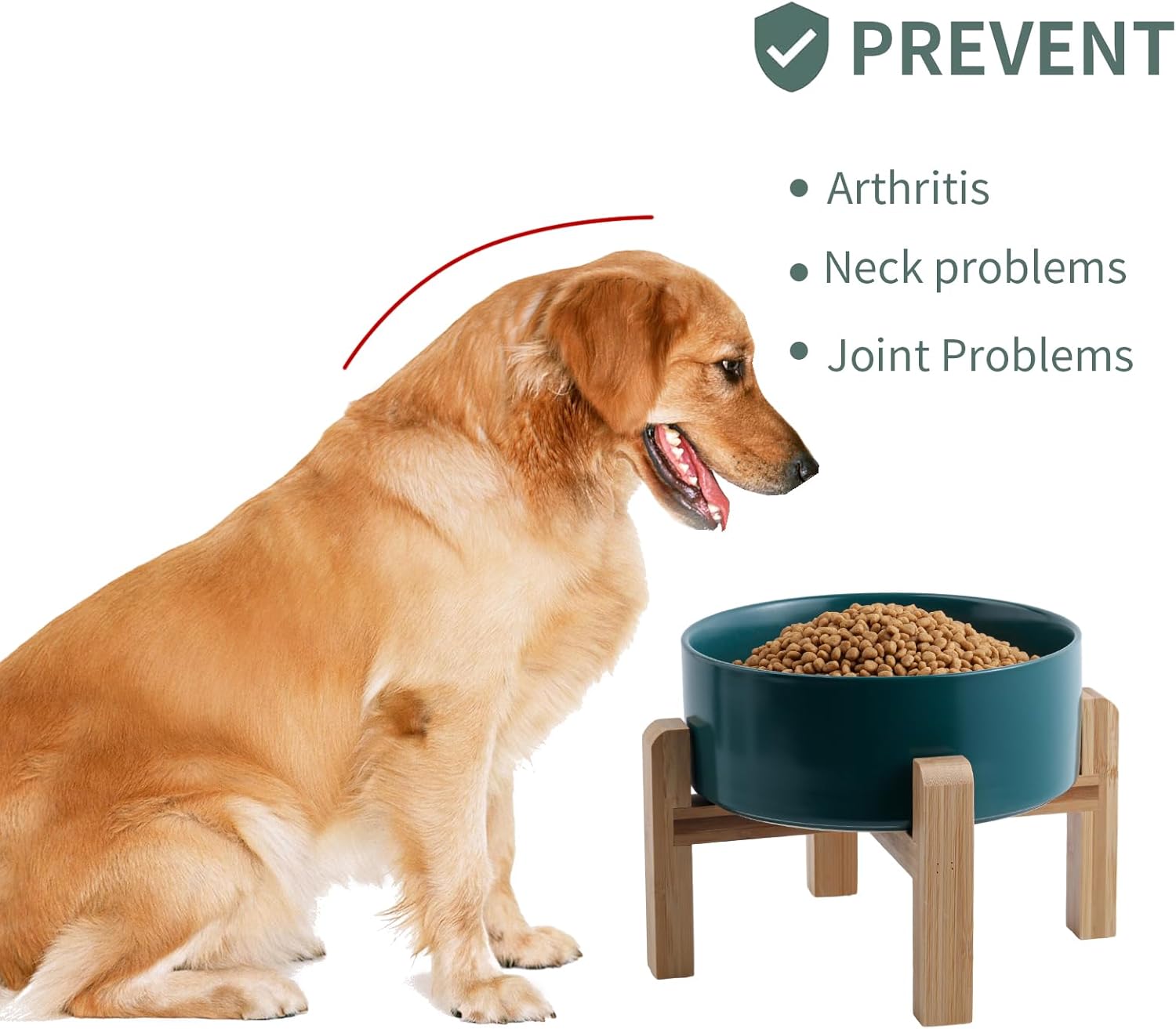 Green Raised/Elevated Ceramic Dog Bowl for Medium Large Sized Breeds,Large Dog Food Water Bowl with Stand,8 in Non Slip Heavy Weighted 1800ml/ 7.6 Cups/60 OZ