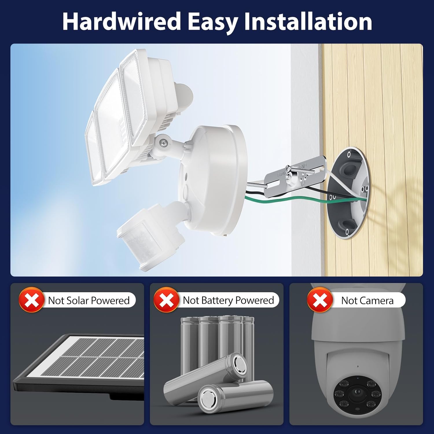 Diagram showing hardwired installation of the flood light to an electrical box