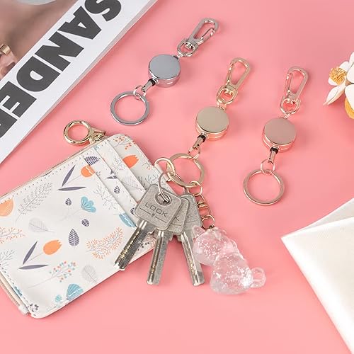 Miniatura 7 de Paquete de 2 llaveros retráctiles plateados brillantes, soporte retráctil para insignias, carrete retráctil para tarjetas de identificación, llave