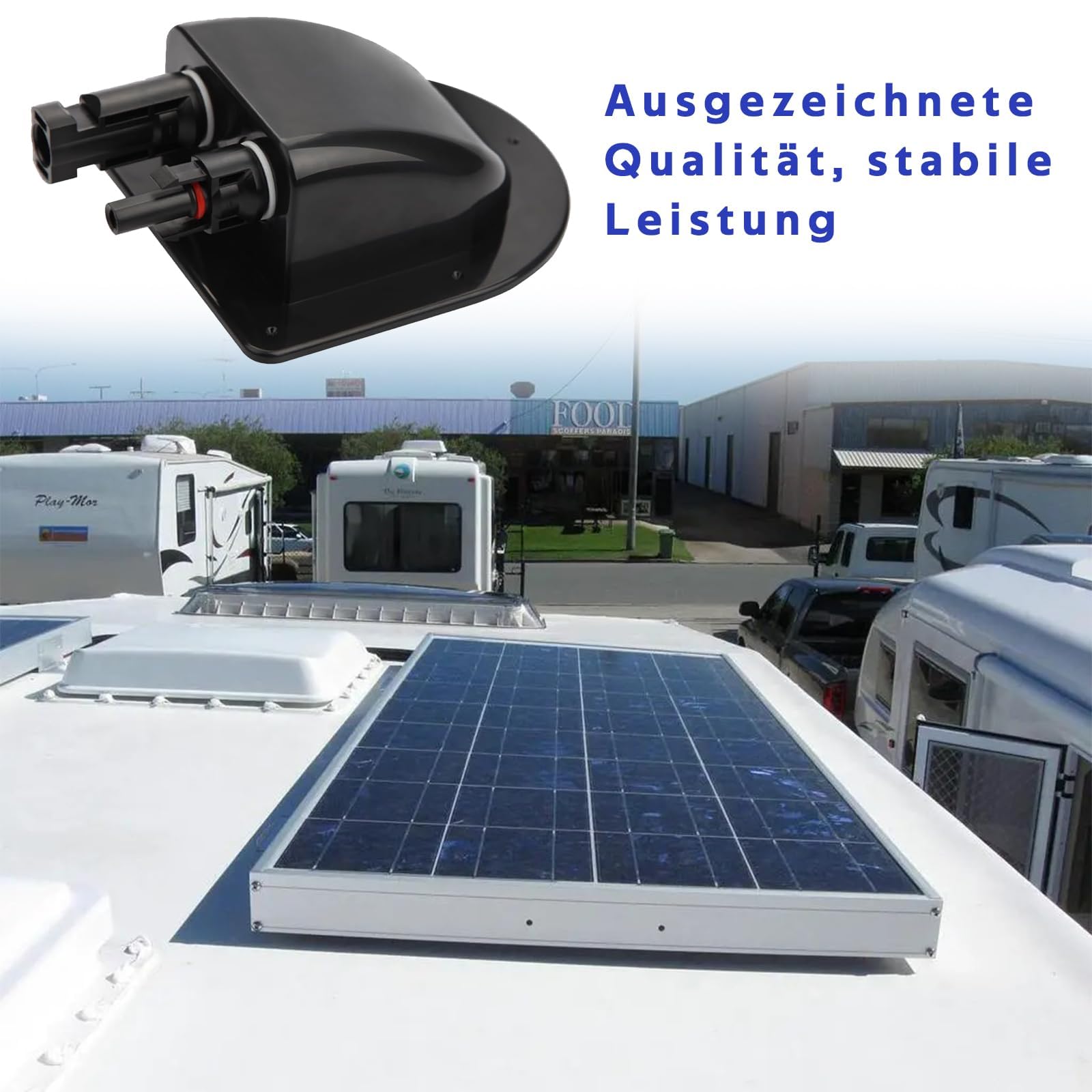 ANBOO Przepust dachowy, do kampera, wodoszczelny, czarny, z podwójnym wejściem kabla, z przyłączem wtykowym MC4 PV, kluczem do płyt solarnych, łodzi, projektu solarnego, 2 szt