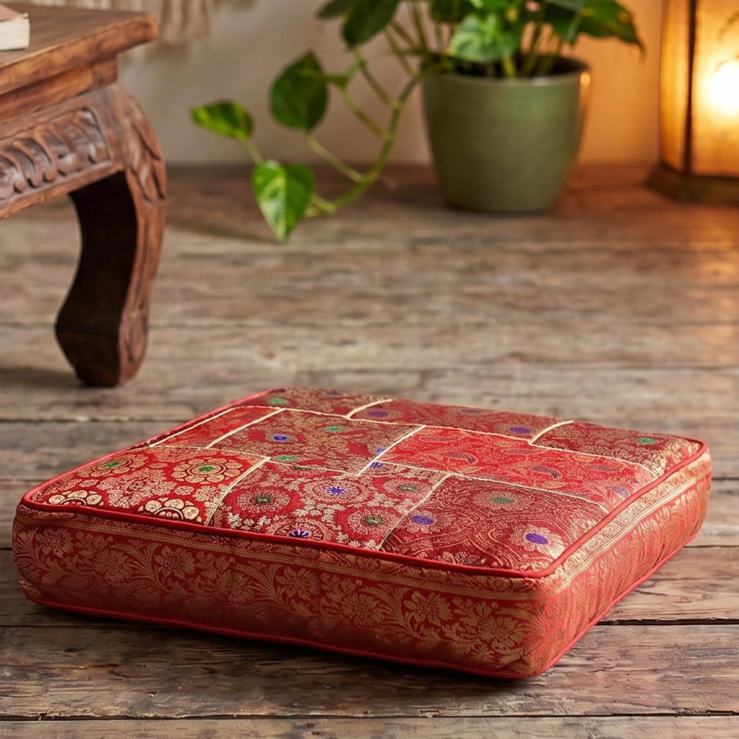 GURU SHOP Orientalisches Patchwork Kissen 50 cm, Bodenkissen, rot