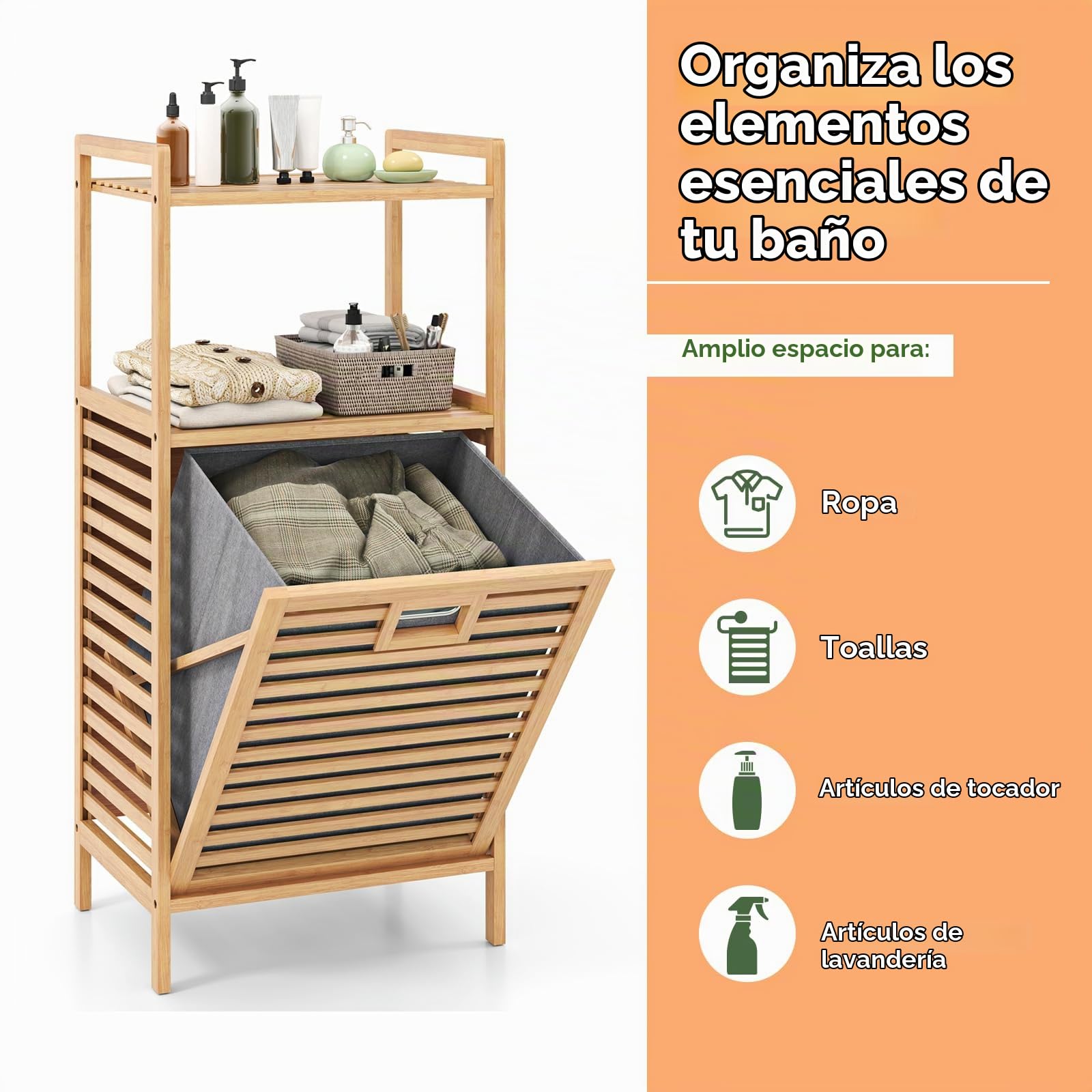 LIFEZEAL Cesto de ropa sucia con 2 estantes de bambú