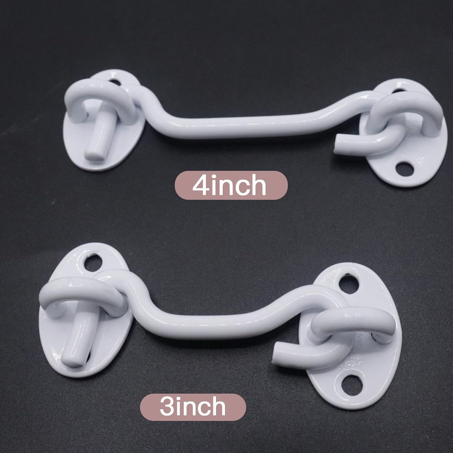 2 Pack 4 Inch White Stainless Steel Hook and Eye Latch, Heavy Duty Barn Door Lock for Gates, Sheds, Windows, Fences, Cabin - Solid Thicken Privacy Latch with Mounting Screws