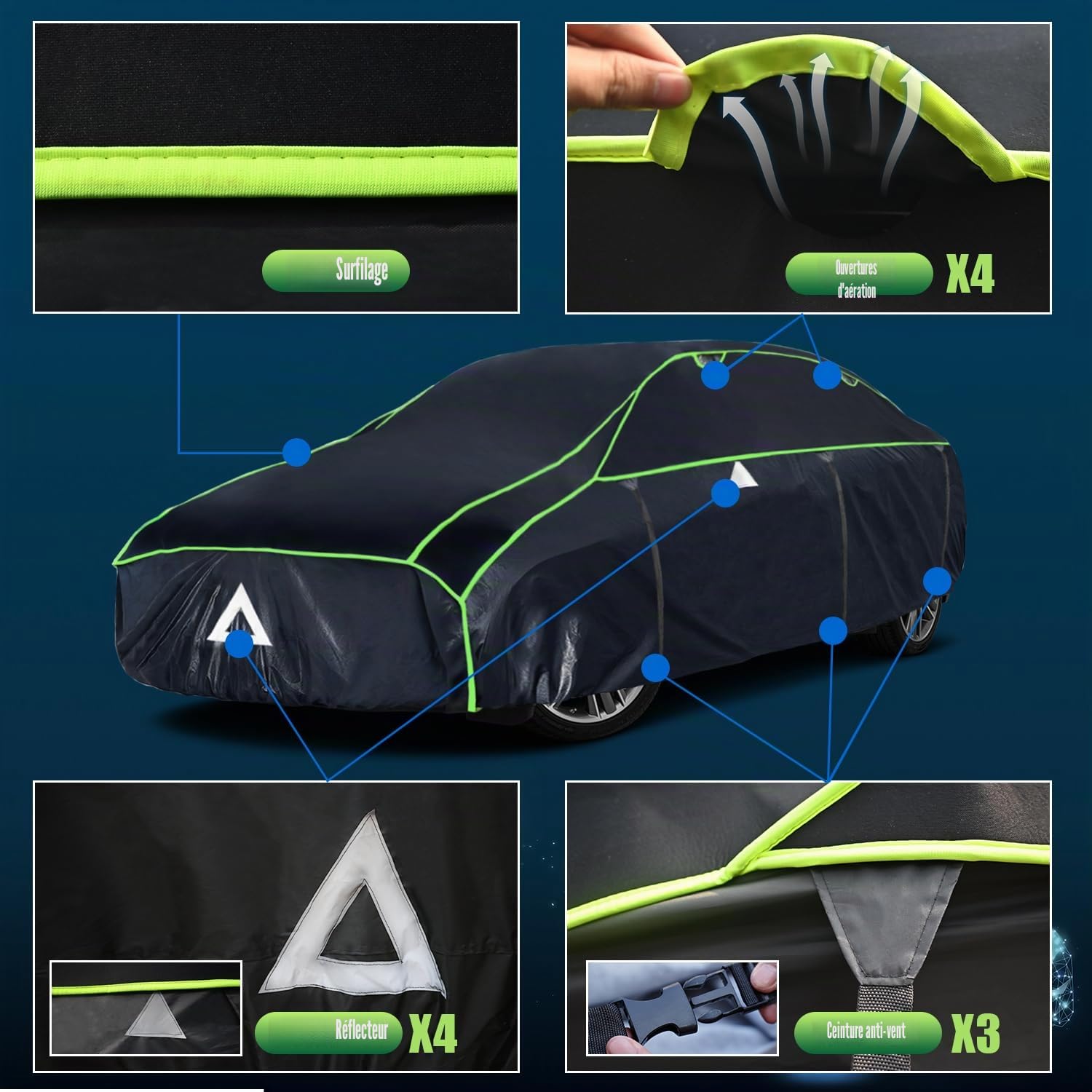 Cowtcver Bâche Anti-Grêle Voiture Imperméable pour Berline 450 à 470cm