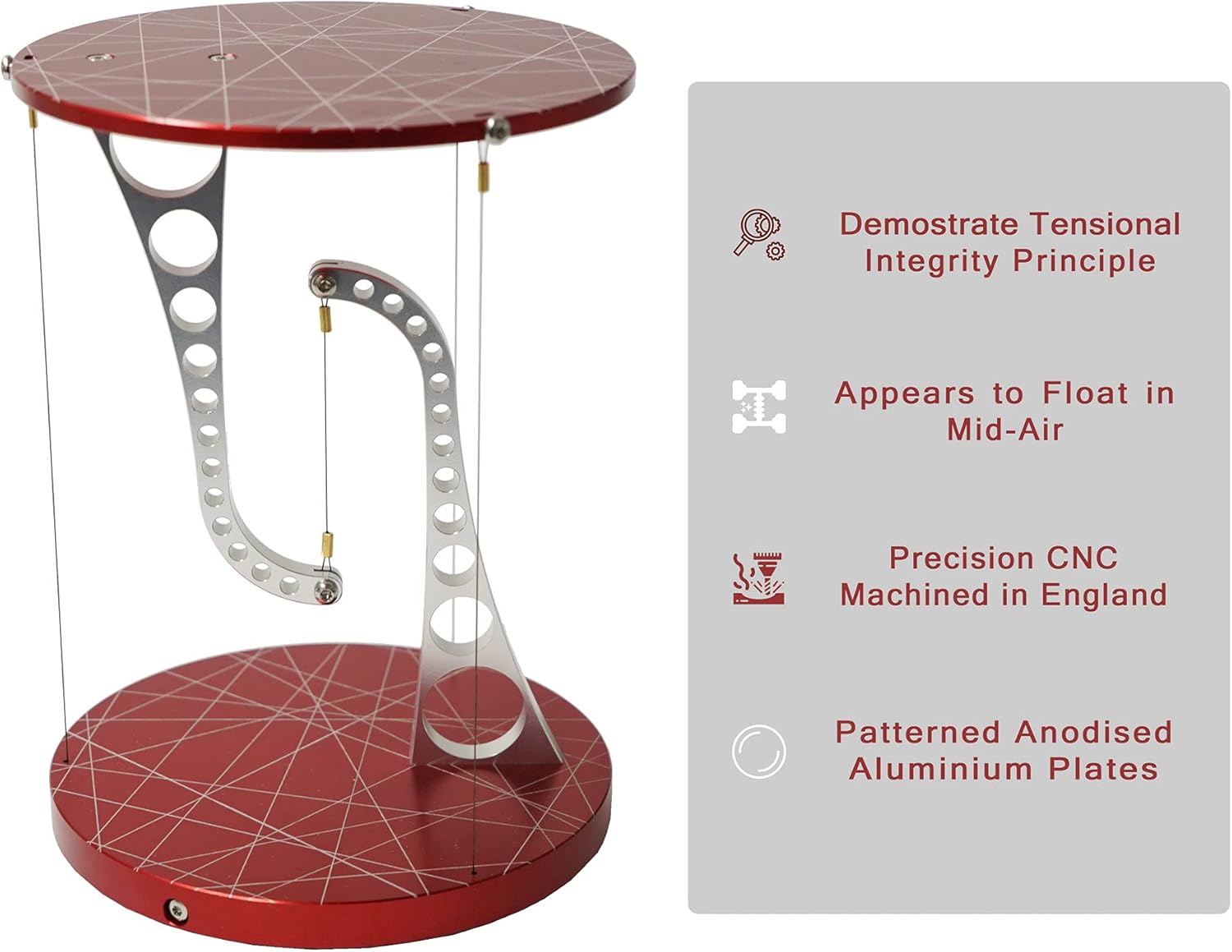 Kontax Tensegrity Table, 3.6D x 3.6W x 4.96H in, Red