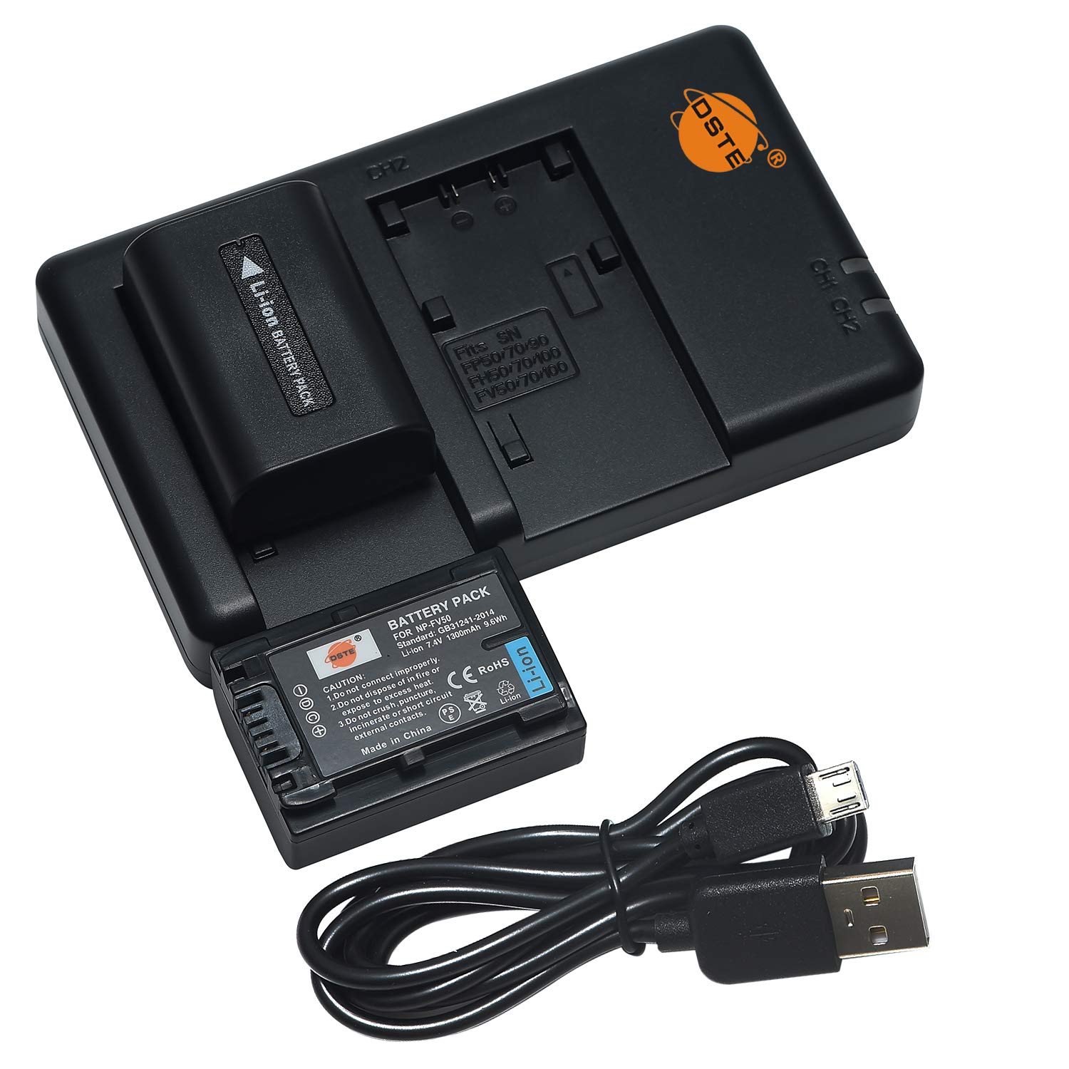 NP-FV50 Batterie au Lithium (2 Paquets) et Chargeur Double Compatible avec Sony HDR-CX220, HDR-CX230, HDR-CX290