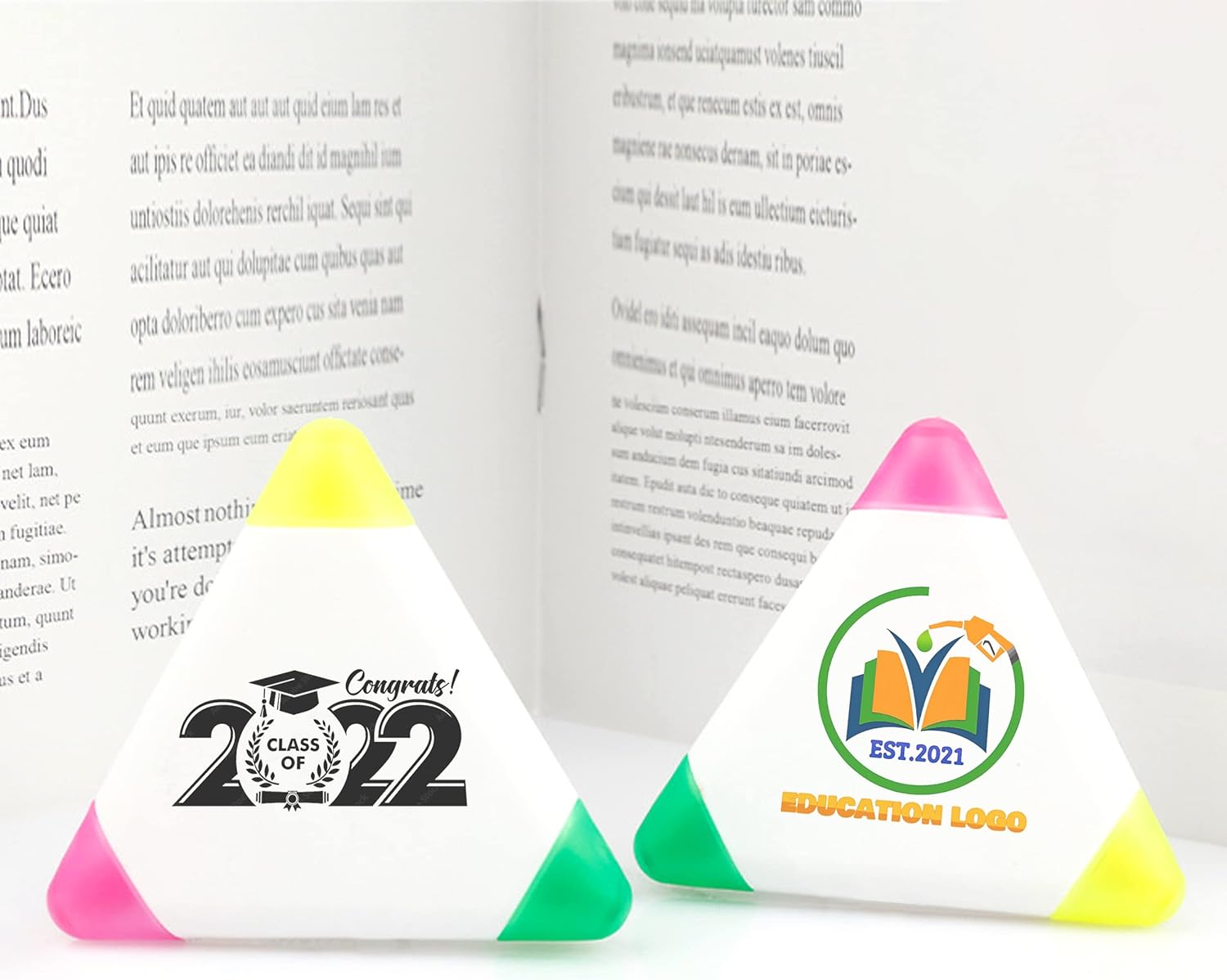 100PCS Custom Bulk Highlighters Personalized Triangle Highlighter School Supplies Promotional Items with Your Logo Text