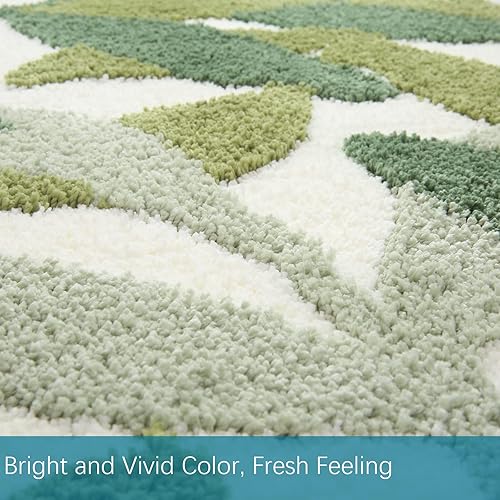 Miniatura 4 de ZebraSmile Alfombras de baño  Juego de 2 alfombras de baño verdes, juego de 2 tapetes de baño de hojas (17.5 x 25.5 pulgadas + 19.5 x 31.5 pulgadas)