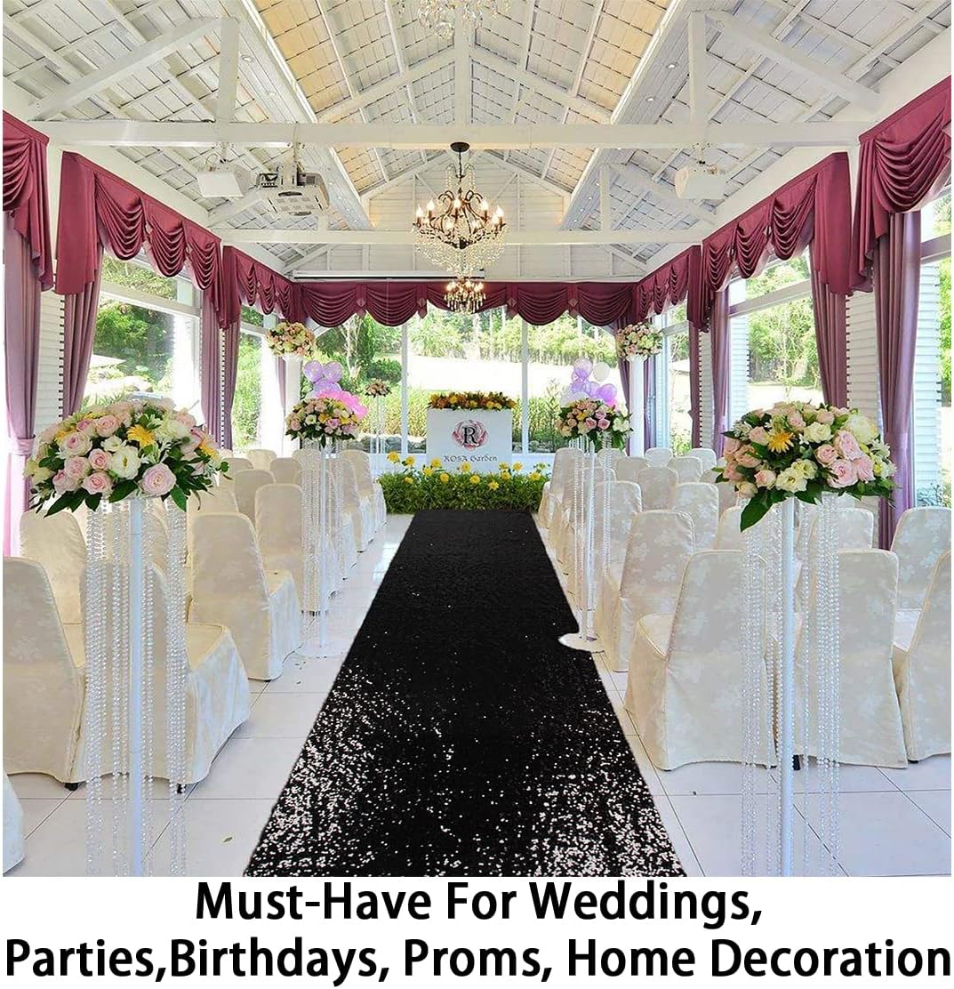 3FTx15FT-Wedding Aisle Runner Black Carpet Runner Sparkle Sequin Aisle Runner 15 feet Long Aisle Runners for Weddings Ceremony Indoor and Outdoor (3FTx15FT, Black)
