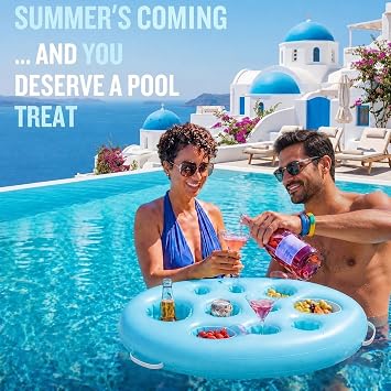 Inflatable Pool Drink Holder with Large Capacity, Floating Drink Float for Hot Tub, Pool, Beach & Party - Holds Drinks, Phones & Snacks, Easy Inflation