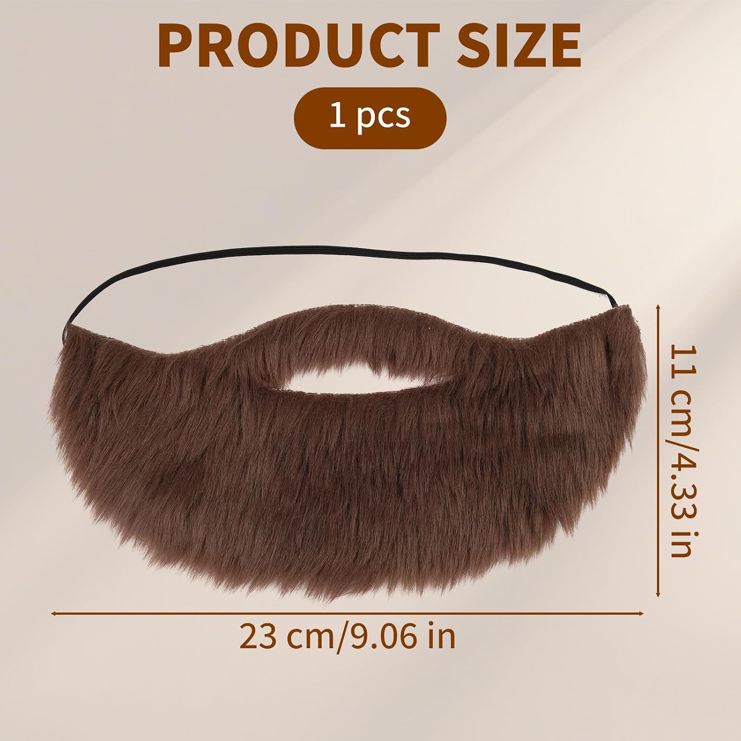 Brown Fake Mustache, Men's Fake Beard with Elastic Band, Facial Hair Fake Moustache Costume Beard for Adults Male Makeup Cosplay Party