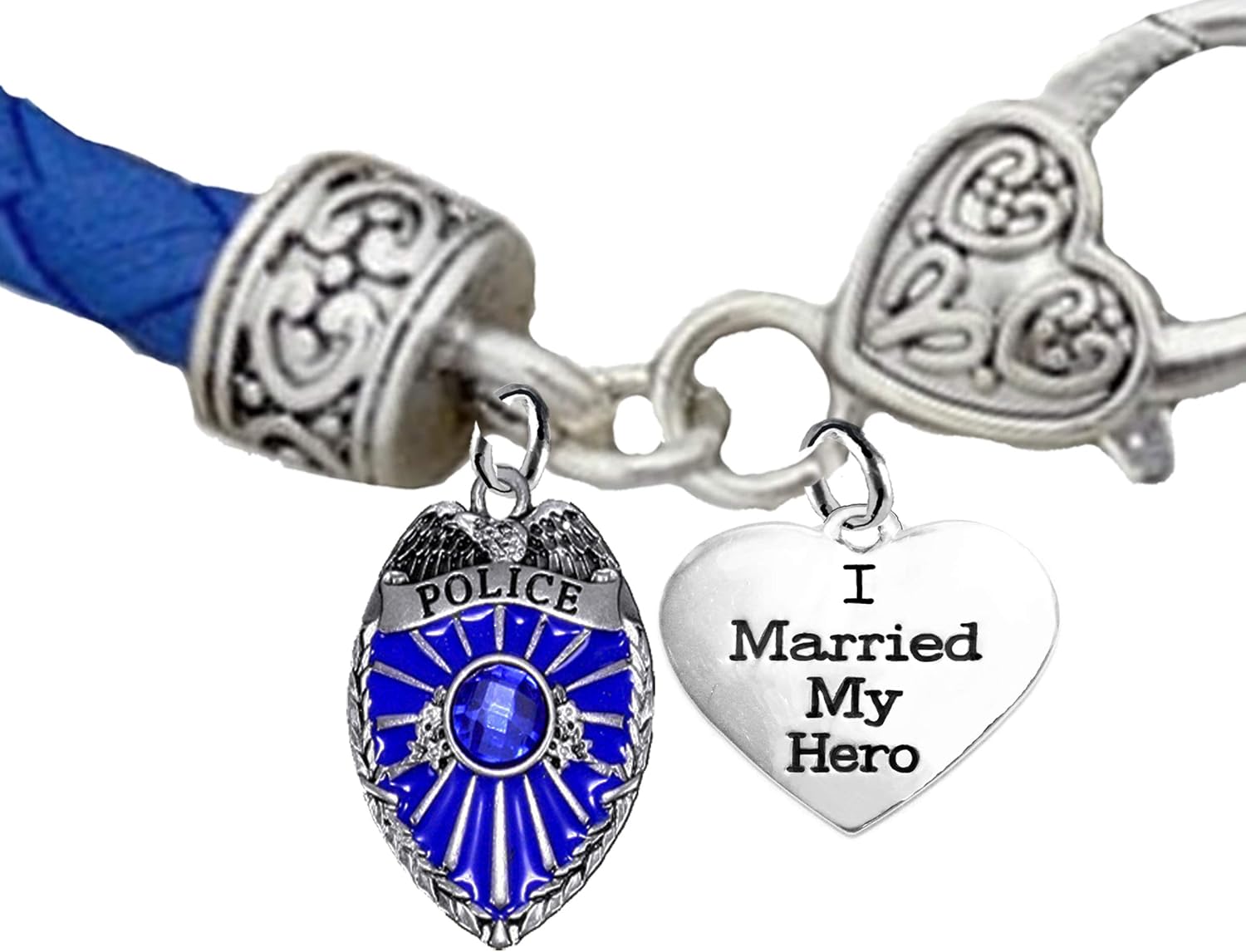 Cardinali Jewelry Police, I Married My Hero, Genuine Leather Bracelet, Light Blue, Hypoallergenic Safe-Nickel, Lead and Cadmium Free