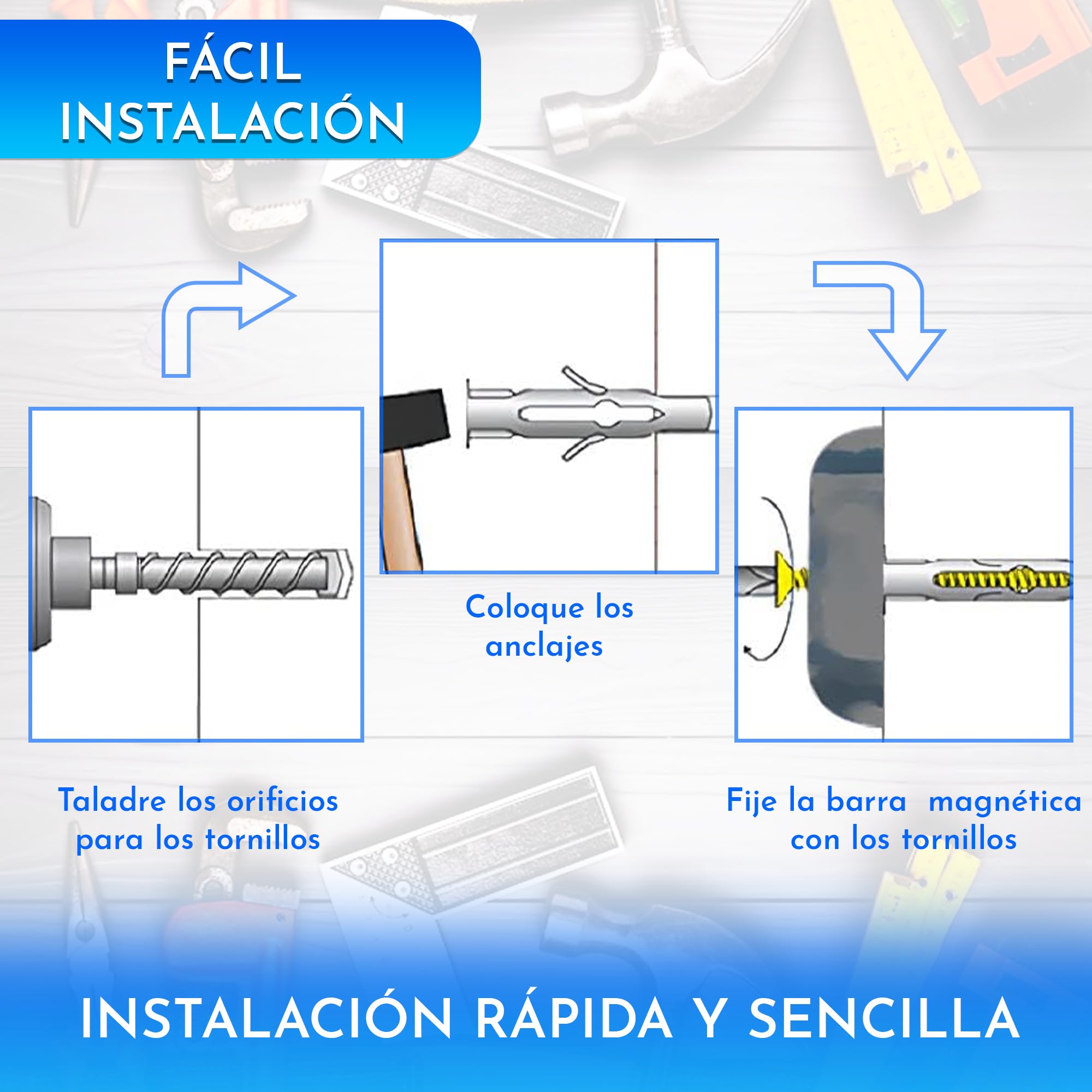 Organizador herramientas pared magnetico 4 uds 33 cm x 5 cm iman