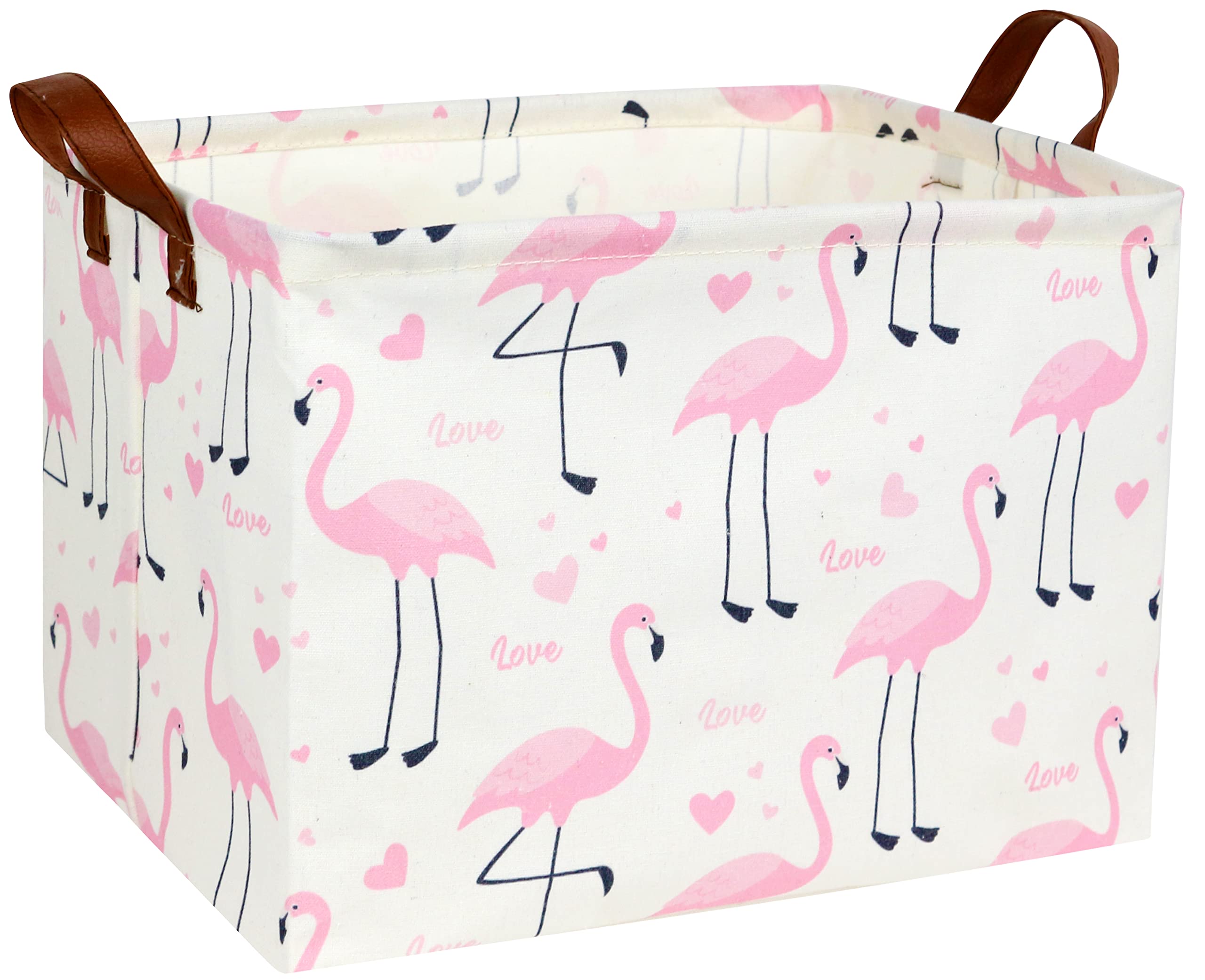 Flamingo Pink Basket Nursery Storage Basket Rectangular Cute Pattern Storage Bin Organizer Book Shelf Basket Flamingo Room Decor(Love Flamingo)