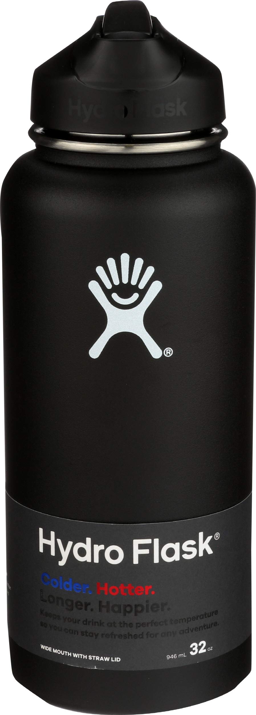 Amazon.com : Hydro Flask Vacuum Insulated Stainless Steel Water Bottle Wide  Mouth with Straw Lid (Black, 32-Ounce) : Sports & Outdoors