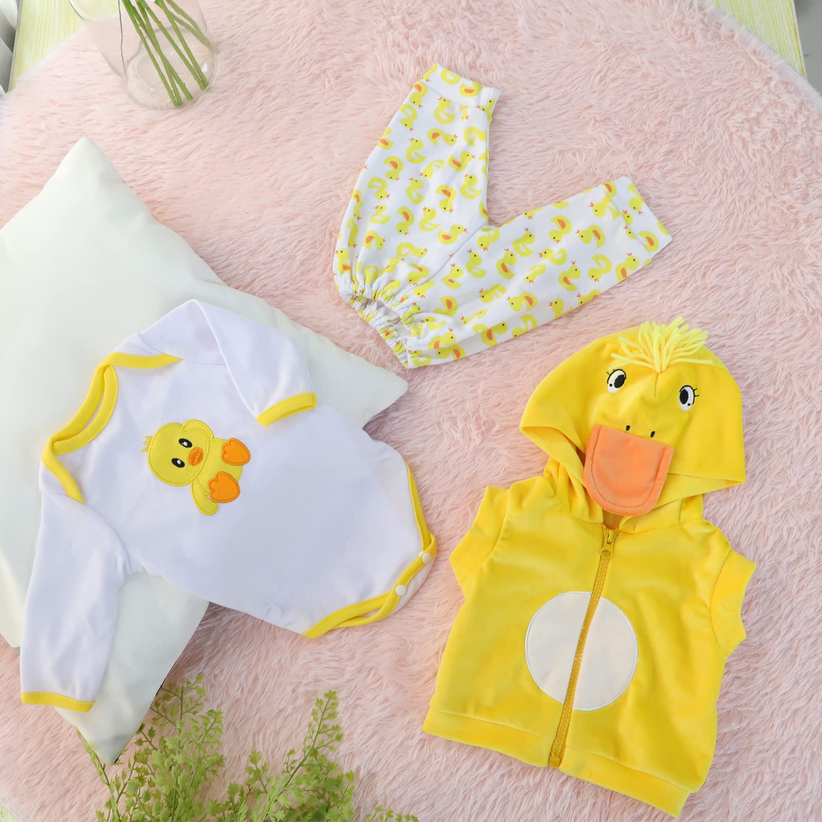 ZIYIUI Ensemble De Vêtements Pour Poupée Reborn 55 Cm – Coton Doux – Tenue Canard Jaune – Cadeau Bébé