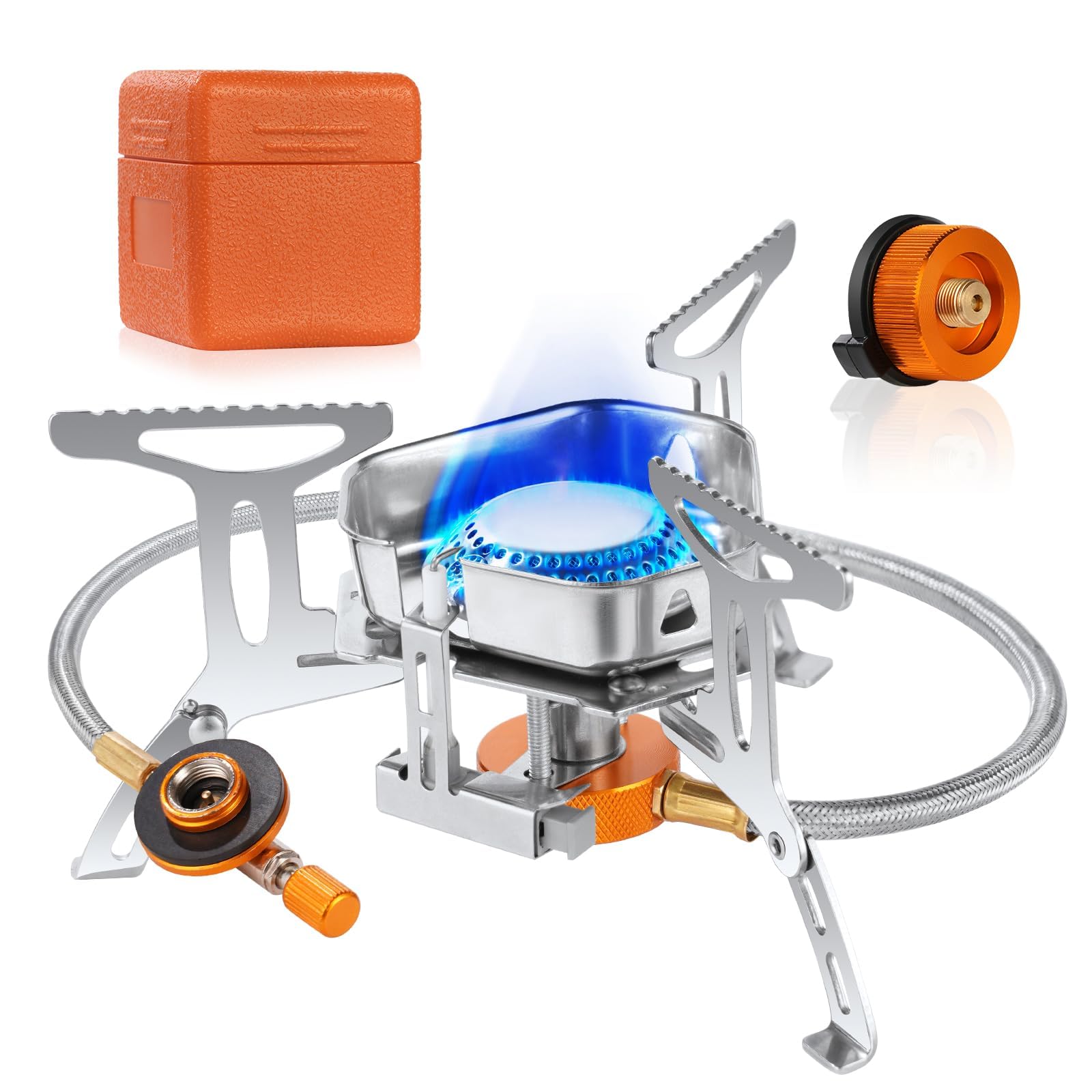 Adiwo Fornello a Gas da Campeggio, 3500 W Mini Stufa da Campeggio, Fornello Campeggio Gas Portatile con Accensione Piezoelettrica, Mini Stufa da Campeggio Antivento per Campeggio Trekking Picnic