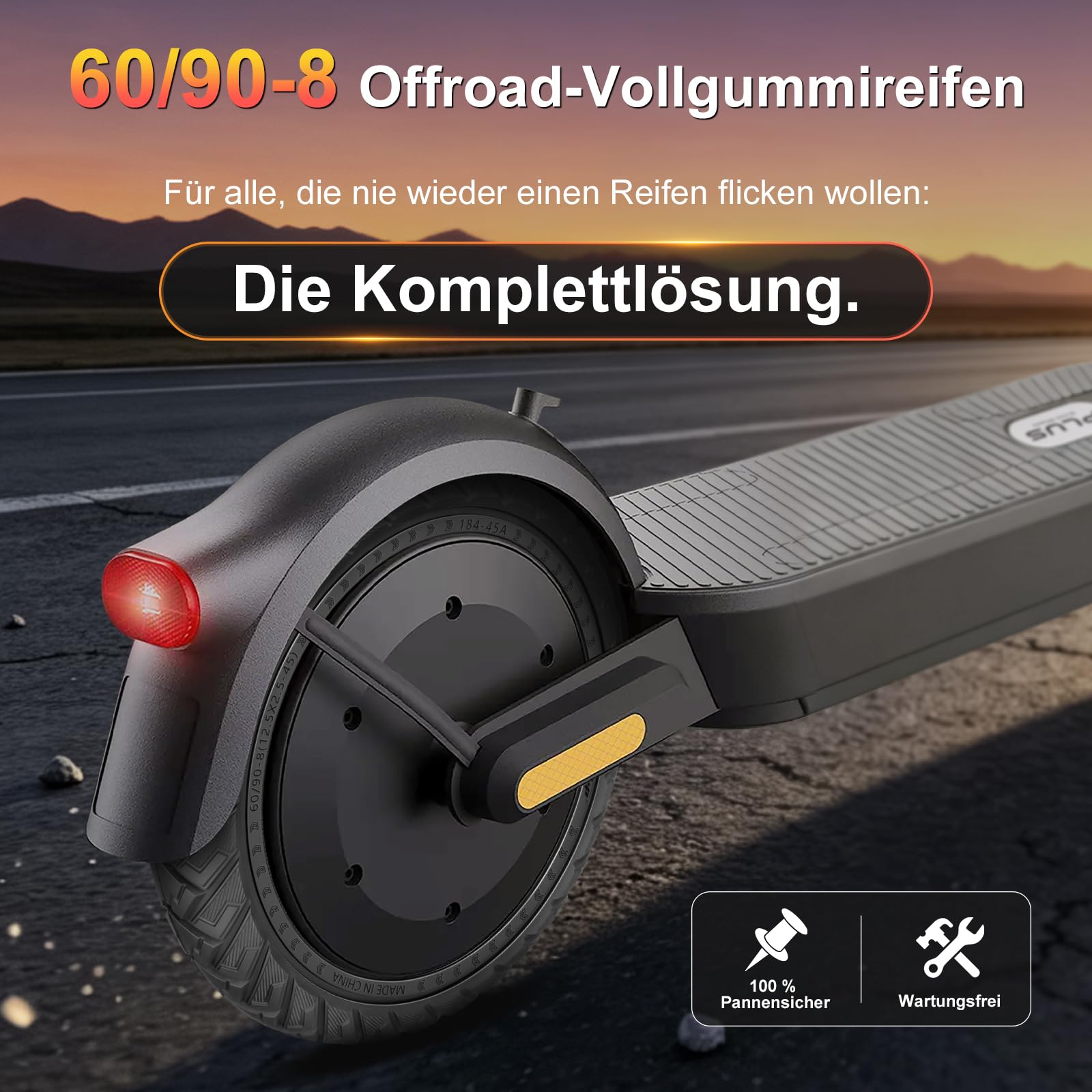 60/90-8 Vollreifen für Xiaomi 5 Plus, für Xiaomi 6 Elektroroller, 12-Zoll Ersatzreifen mit 45-mm-Schlitz, 12,5 x 2,5 Vollgummireifen Anti-Rutsch, Pannensicher (Schwarz 1 Stück)