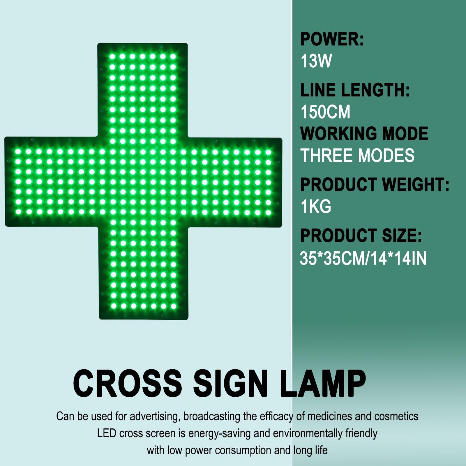 Lampada a forma di croce per farmacia, display al neon a LED a forma di croce per dispensario, 3 modalità di funzionamento, per negozi al dettaglio, cliniche, farmacie, ospedali