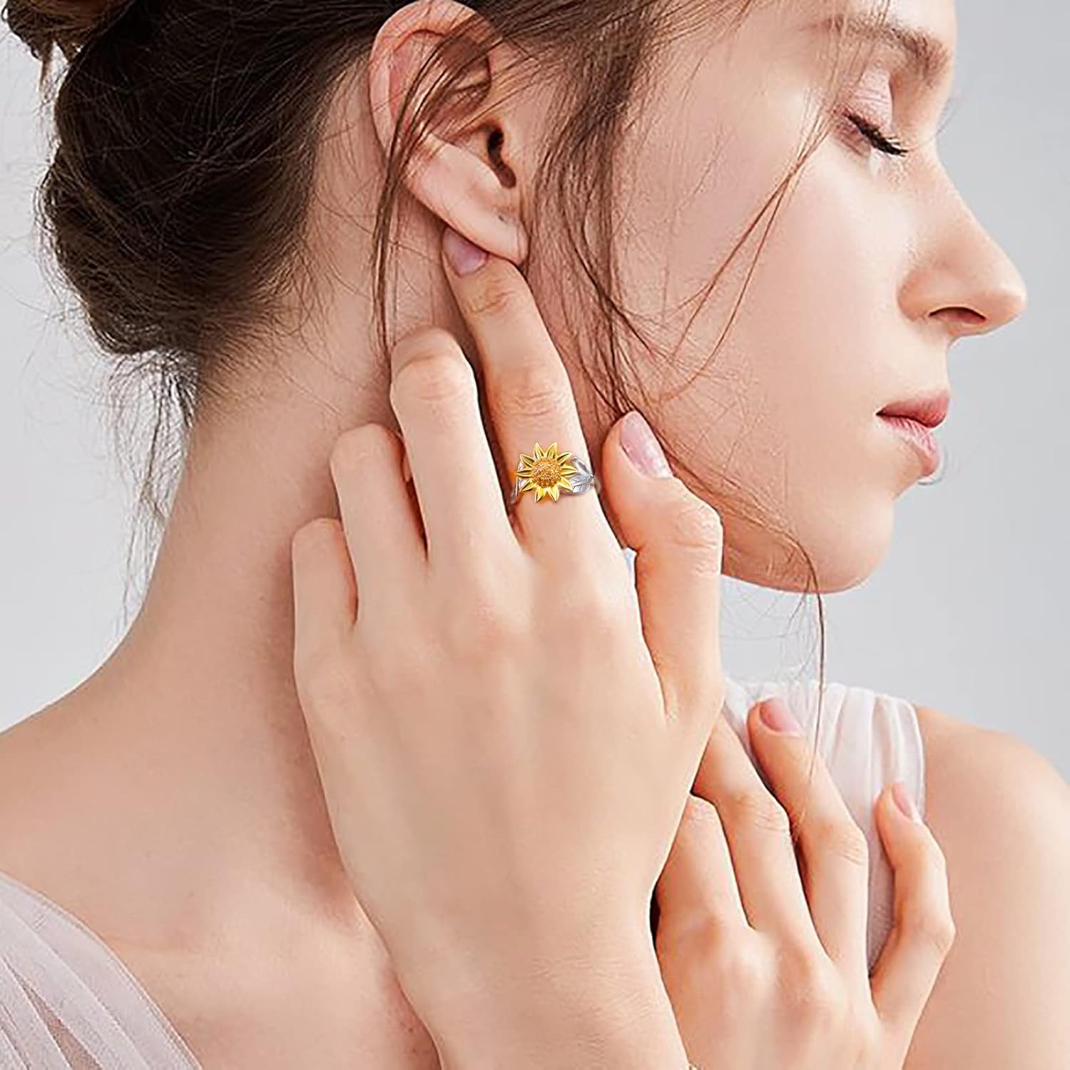 Ladytree Spinner Sunflower Ring Sterling Silver You Are My Sunshine Anxiety Relieving Ring Fidget ADHD Stress Relief Ring for Women - Image 3