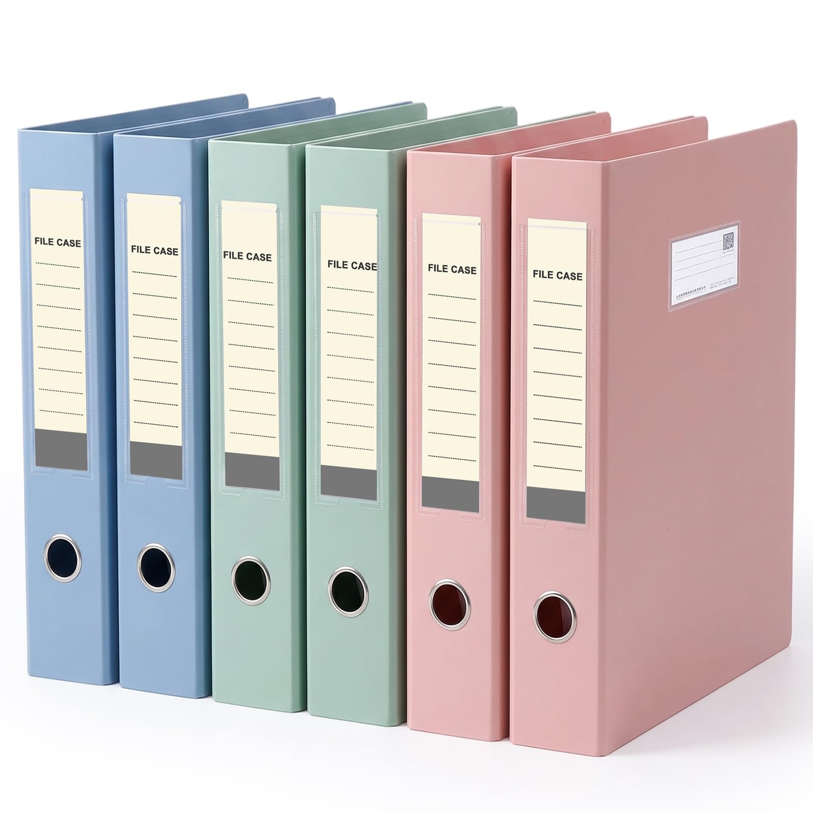 6 Pack Box Files A4, Plastic Document Box 75mm, Morandi & Vintage Colours Folders for Paperwork A4 with Ring Pull and Labels, Waterproof File Box for Office, School, Home, Morandi Blue/Pink/Green