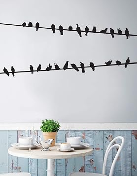 Birds on Wire Vinyl Wall Art Decal Sticker. with 2 Sets of Birds on Wire. 83in W X 7in H 82in W X 8in H. Black Color.