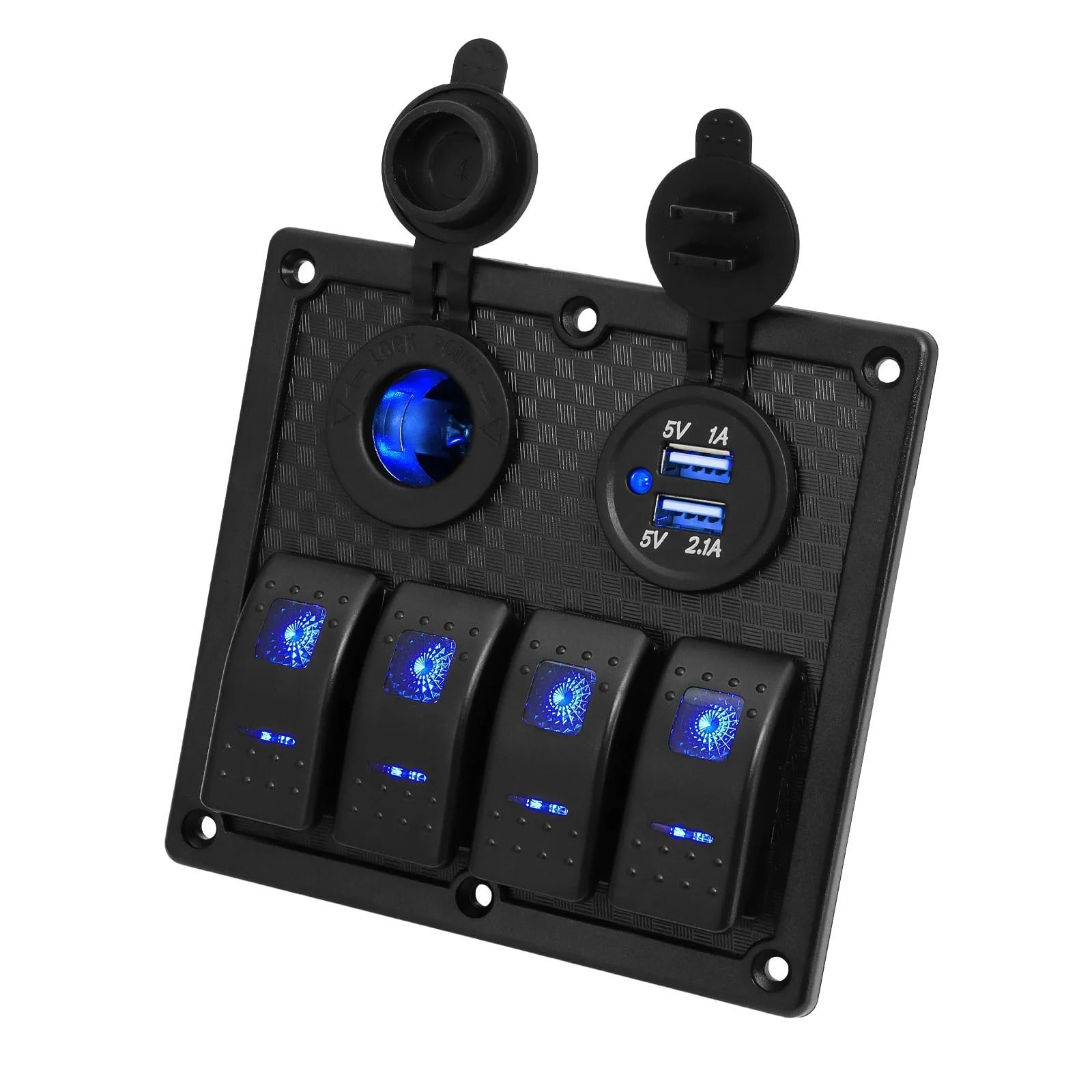 Przełączniki morskie, Przełącznik Przycisk Sterowania 4 Przyciski Zapalniczka Podwójne Ładowarki USB Panel Przełączany Z Niebieskim Światłem LED Do Samochodu Morskiego Łodzi