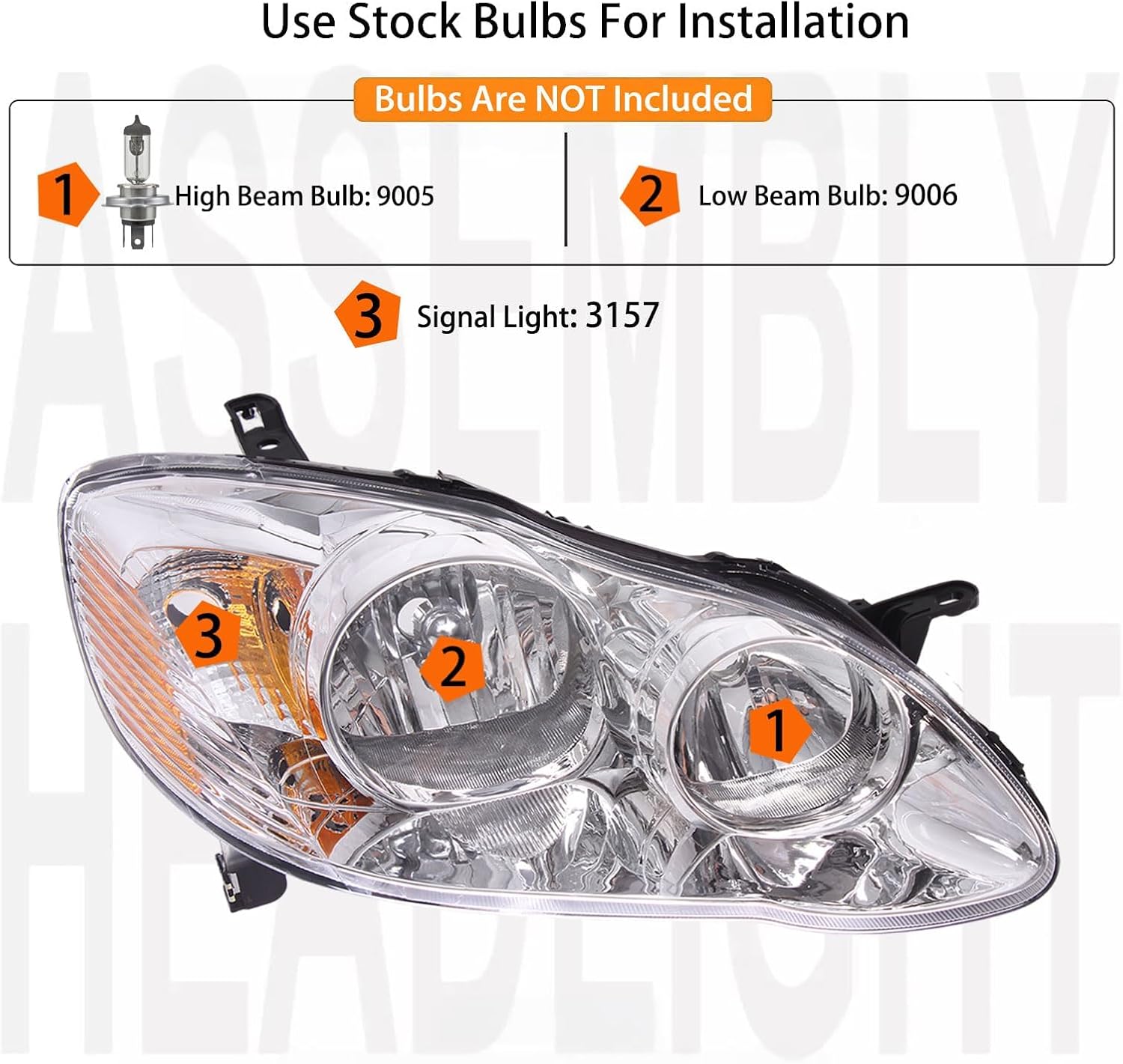 6PCS Headlights & Tail Lights Combo Assembly For 2003 2004 2005 2006 2007 2008 Toyota Corolla Replacement OE Style Halogen Headlamp Chrome Housing Amber Reflector&Red Lens Brake Lamps Kit(LH&RH)