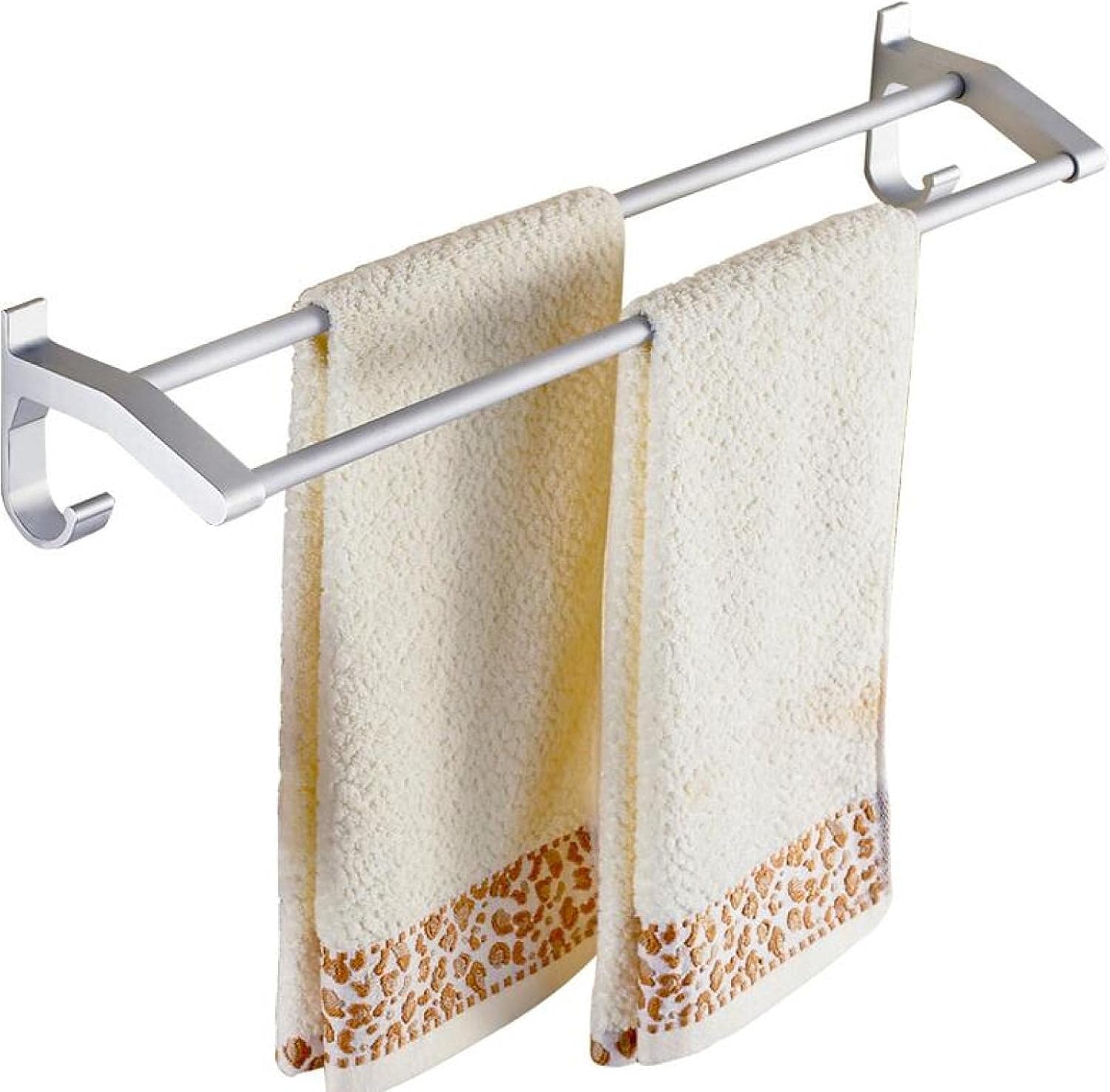 Wall-Mounted Double Towel Holder No Drilling, Premium Aluminum Towel Rack with Hooks for Kitchen & Bathroom, 70cm Long, Stylish & Design