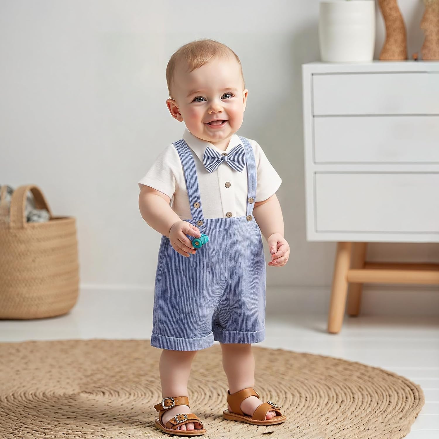 Newborn Baby Boy Outfits Suit Bowtie Dress Romper+Suspender Overalls Shorts Pants Set Gentleman Wedding Clothes Formal - Image 2