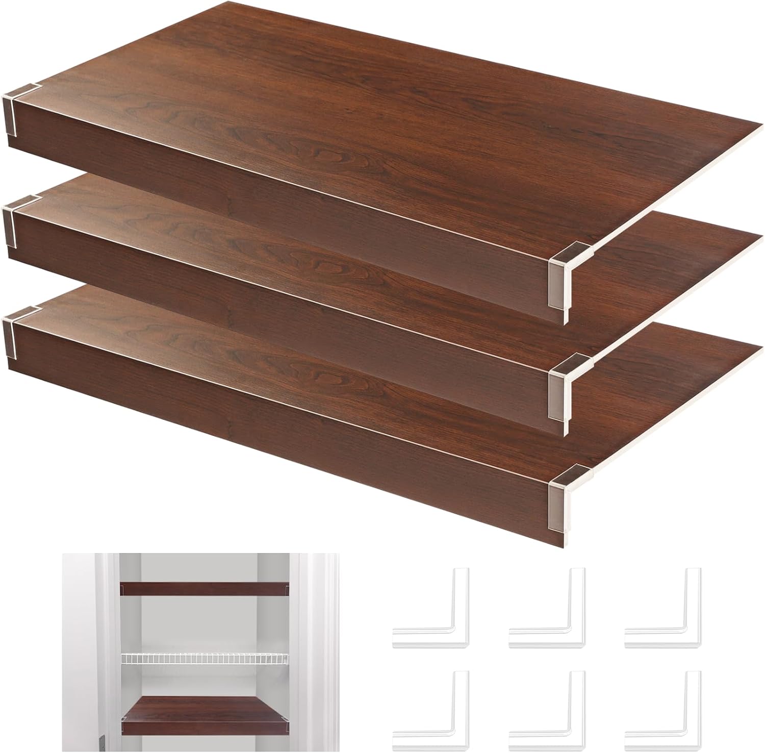 3 Sets Shelf Covers Wire Rack Cover for Pantry, Removable Wood Textured 24x12 Inch PVC Shelves Covers (Not Wood) with Acrylic Clips for Wire Shelving Home Kitchen Organization