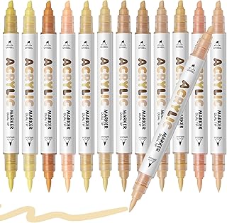 Warm Skin Tone Acrylic Paint Pens, Water Based 12 Colors Dual Tip Acrylic Paint Markers for Rock Painting Wood, Glass, Ceramic, Canvas, Fabric, Stone, DIY Crafts Making Art Supplies