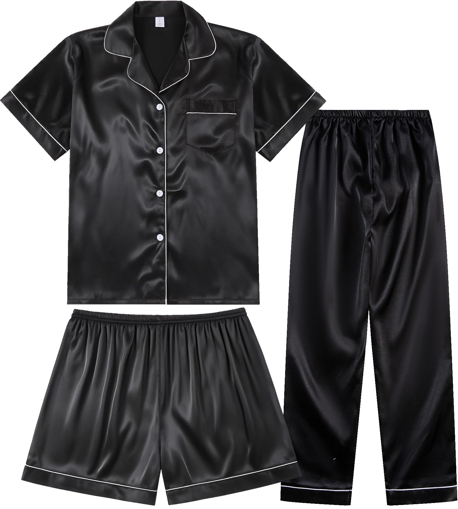 3 Piece Silk Satin Pajama Set for Women Soft Button Down Pjs