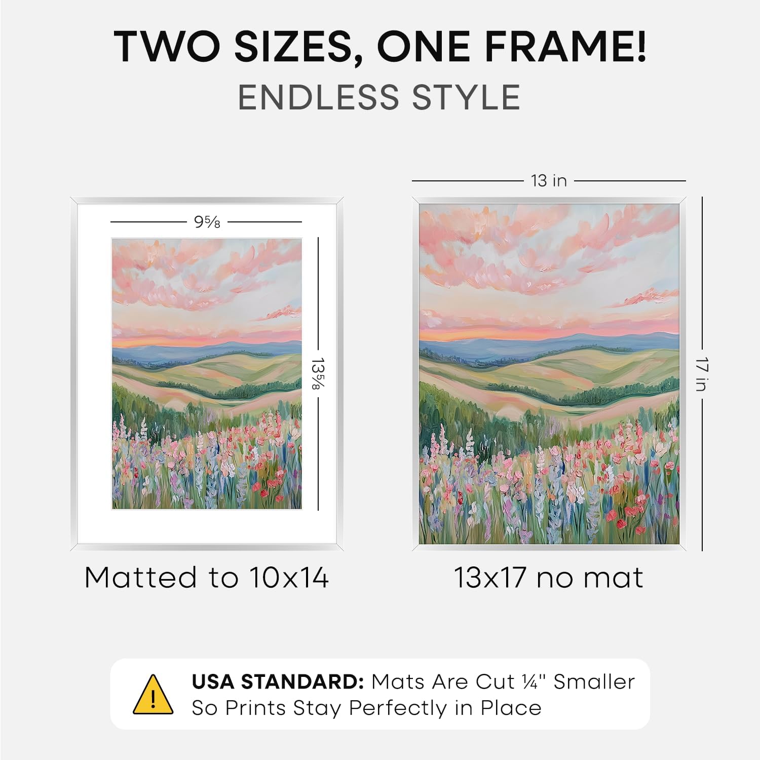 Homeforia 13x17 Picture Frame Silver, High End Metal 13x17 Frames with Mat 10x14 for Photo, 13 x 17 Silver Poster Frame Matted to 10 x 14 Print, 17x13 Hanging Frame, Tempered Glass, Wall Kit, Set of 1