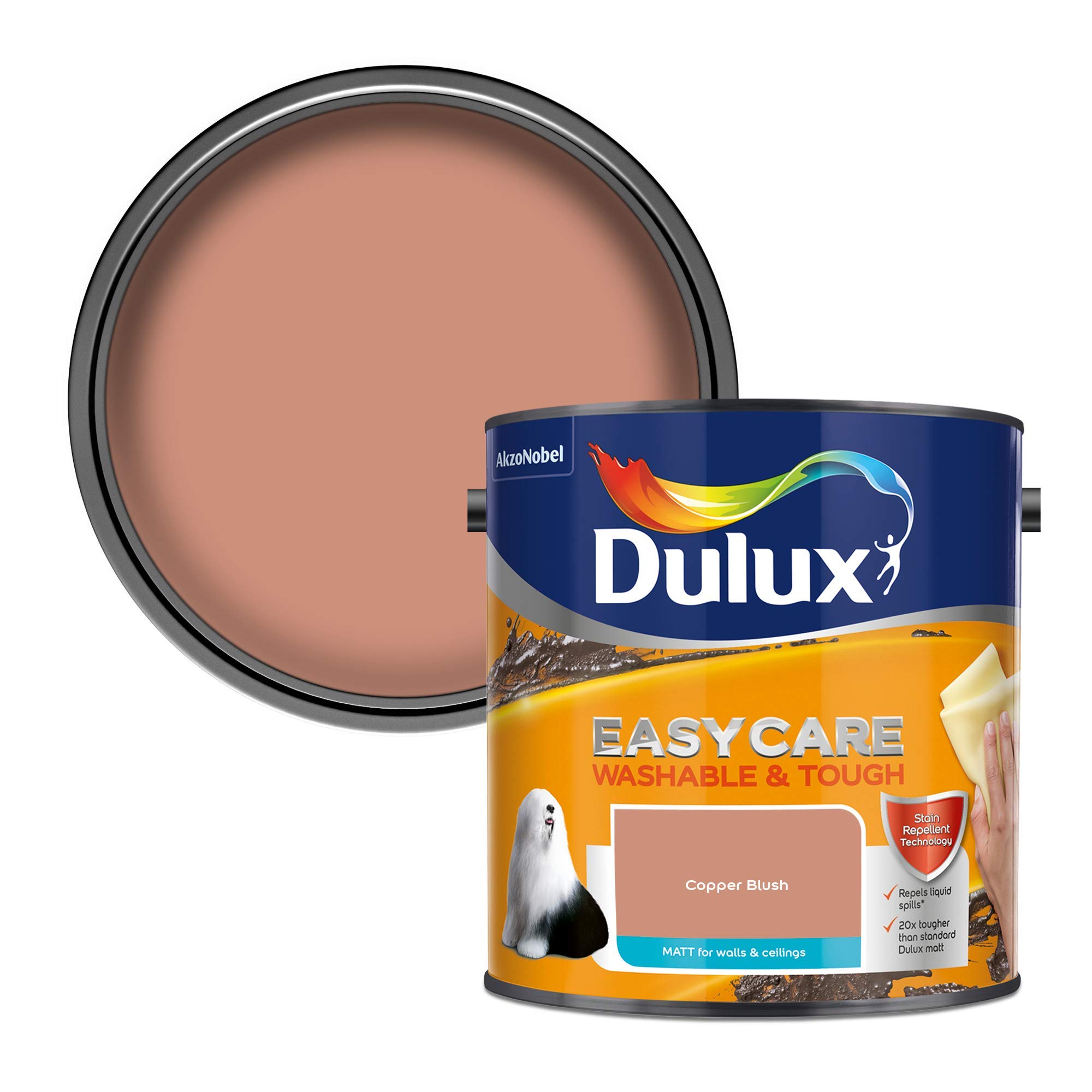 Dulux 5293141 Easycare Washable & Tough Matt Emulsion Paint For Walls And Ceilings - Copper Blush 2. 5 Litres