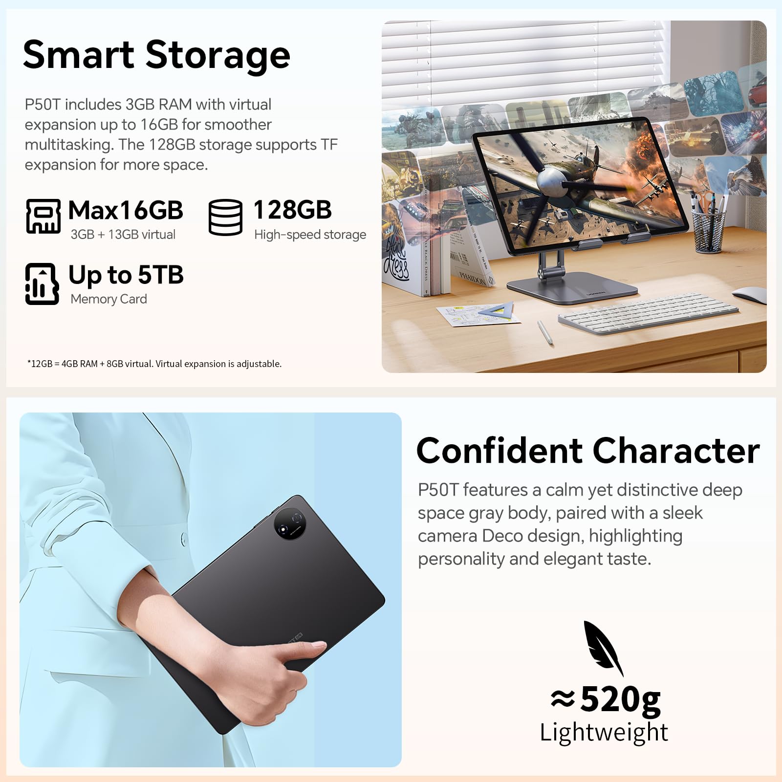 TECLAST P50T Android 16 Tablet 11 Pollici Gemini AI, 90Hz Display, T7250 2GHz Octa Core Gaming Tablets, 16GB RAM+128GB ROM(5TB TF), 8000mAh, Widevine L1, 5G WiFi 6, GPS/13MP/OTG, 2026 Tablet Con Penna