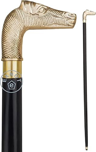 Bastón de latón tallado a mano con cabeza de caballo de latón de diseño único, bastón de latón hecho a mano de madera de 36 pulgadas para hombres,