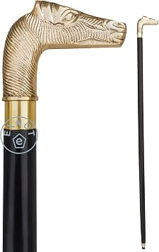 Brass Horse Head Hand Carved Brass Walking Cane Unique Designer Brass Walking Stick Crafted Wooden 36 for Men Women Old Elderly People Comfortable Accessory